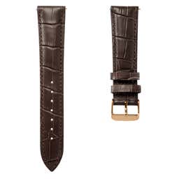 21mm Crocodile-Embossed Dark-Brown Leather Watch Strap with Rose Gold-Tone Buckle – Quick Release
