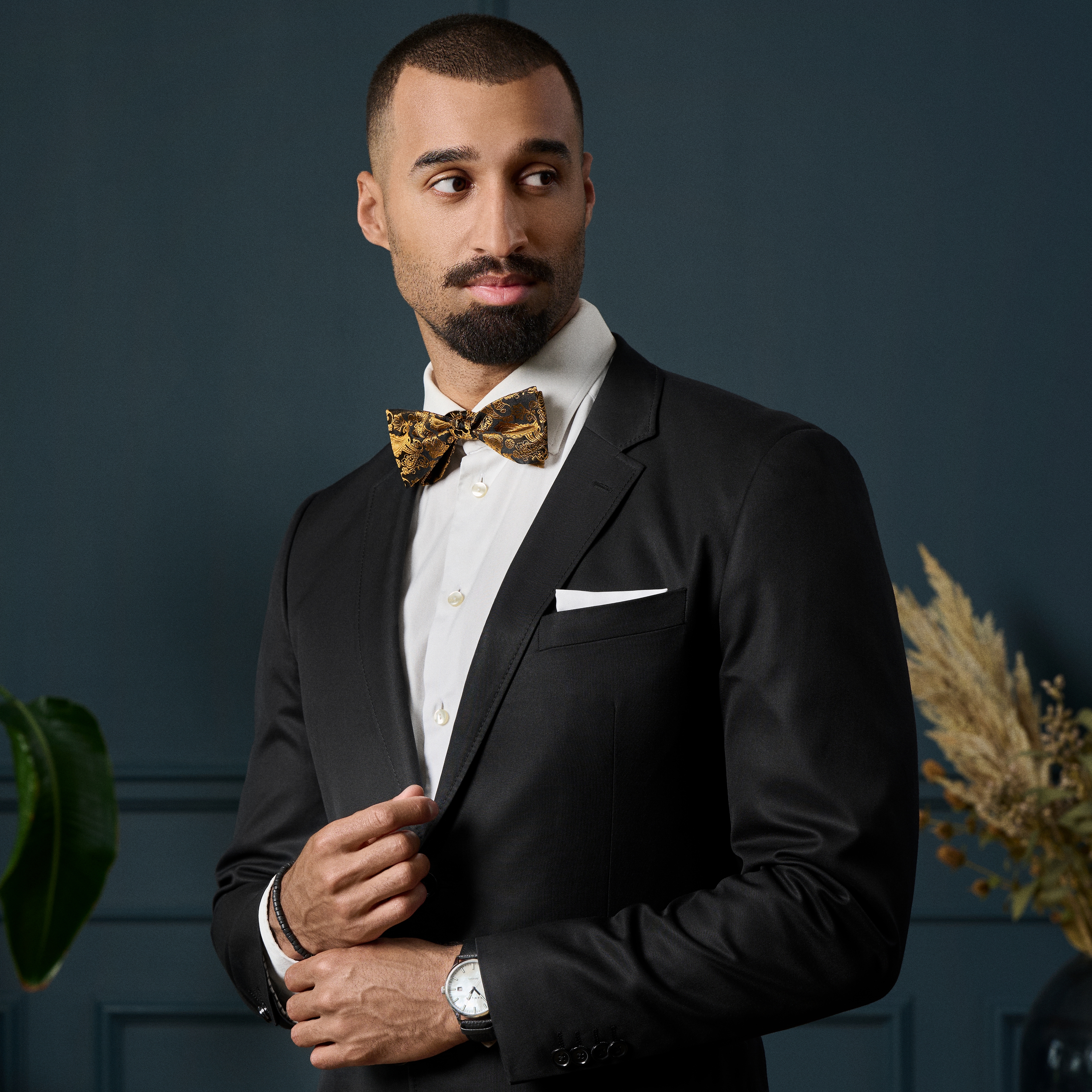 GOLD & BROWN PAISLEY Pattern Silk Self-Tie Bow tie - 4