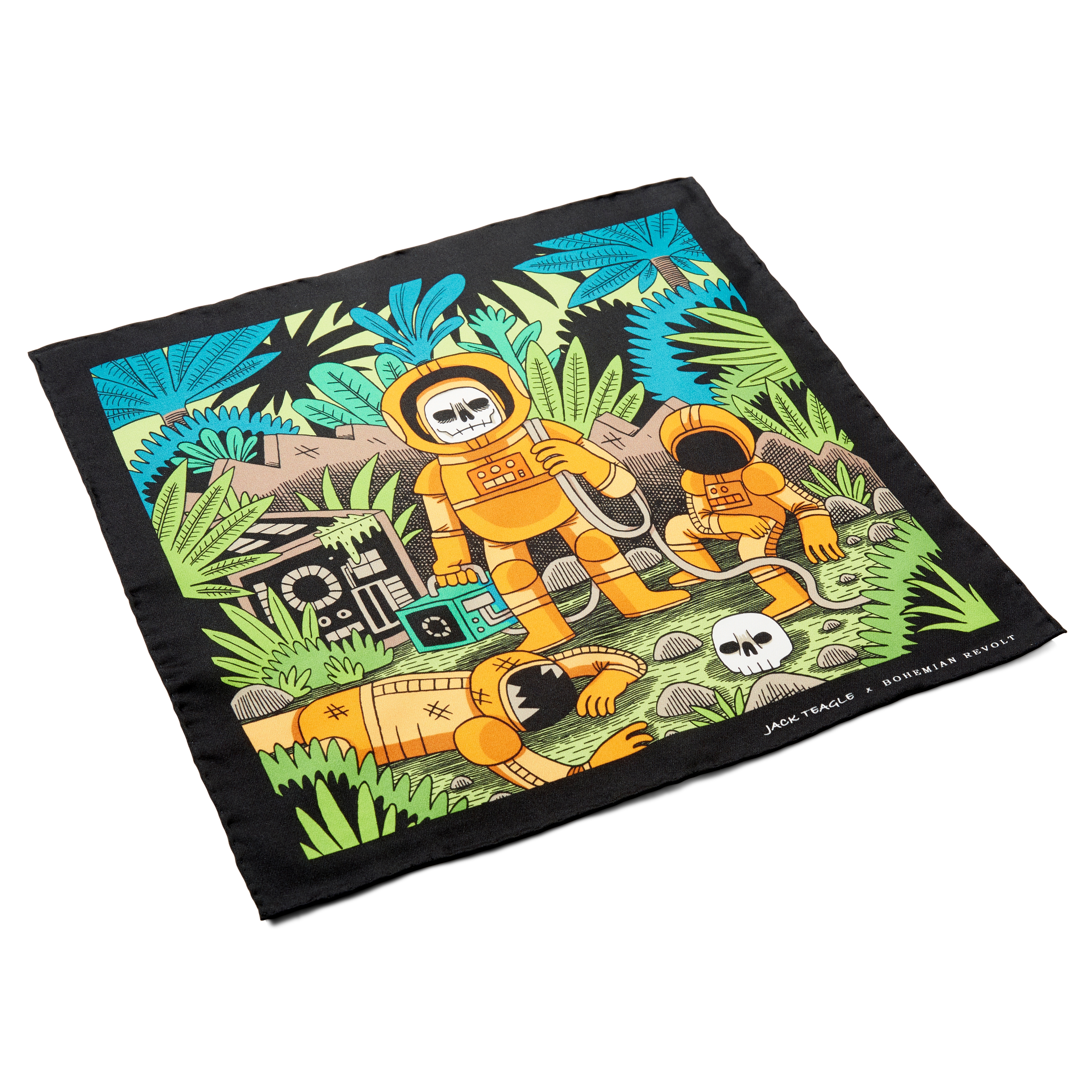 New Age | Black, Green & Orange Jack Teagle Design Silk Pocket Square - 2