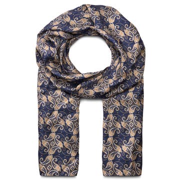 Blue & Gold Paisley Pattern Silk Scarf Blue & Gold Paisley Pattern Silk Scarf