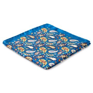 Virtuo | Pochette de costume en soie à motifs cachemire bleu et jaune Virtuo | Pochette de costume en soie à motifs cachemire bleu et jaune
