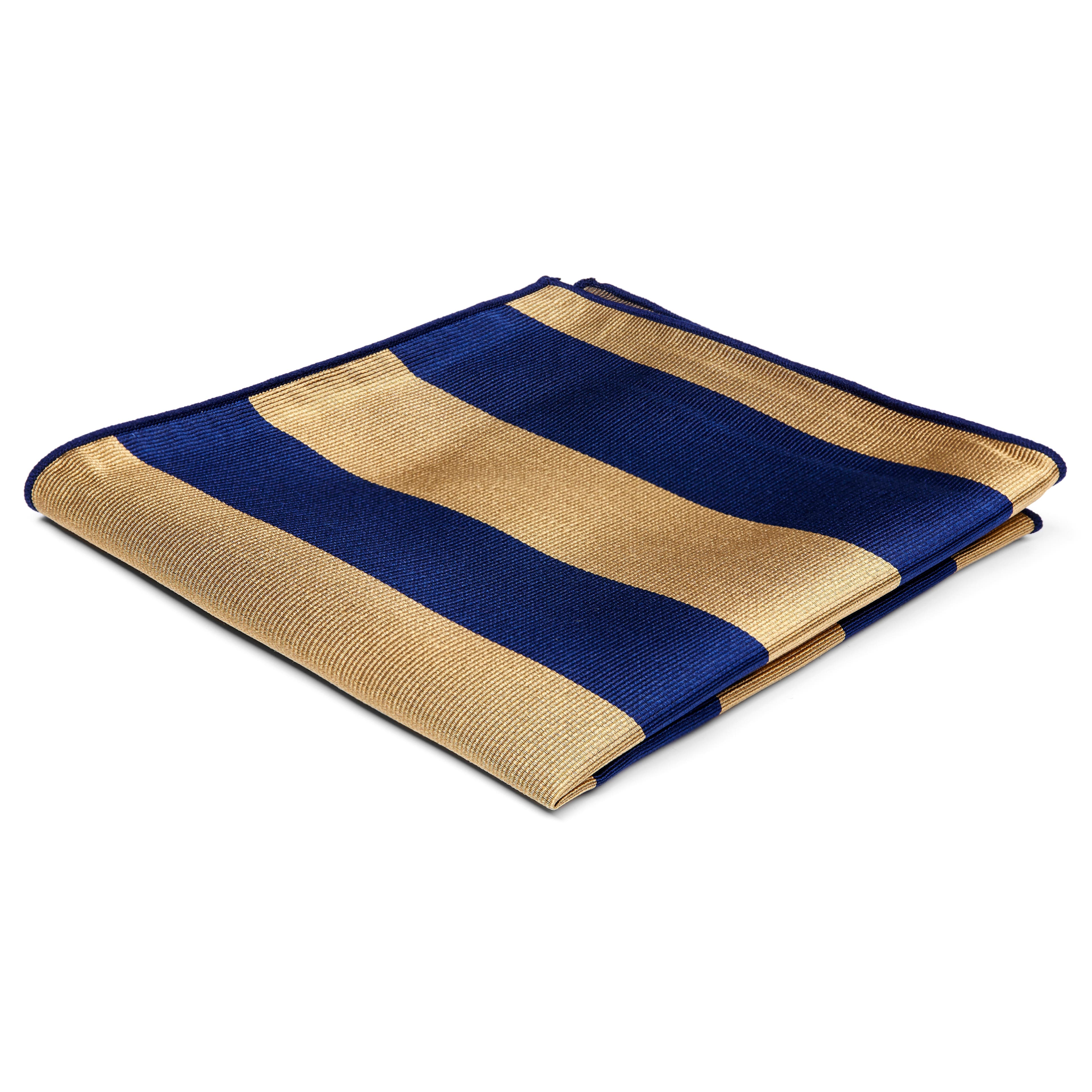 Gold & Navy Stripe Silk Pocket Square