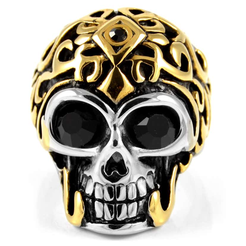 Gold-Tone Crowned Skull Steel Ring | In stock! | SteelCZ