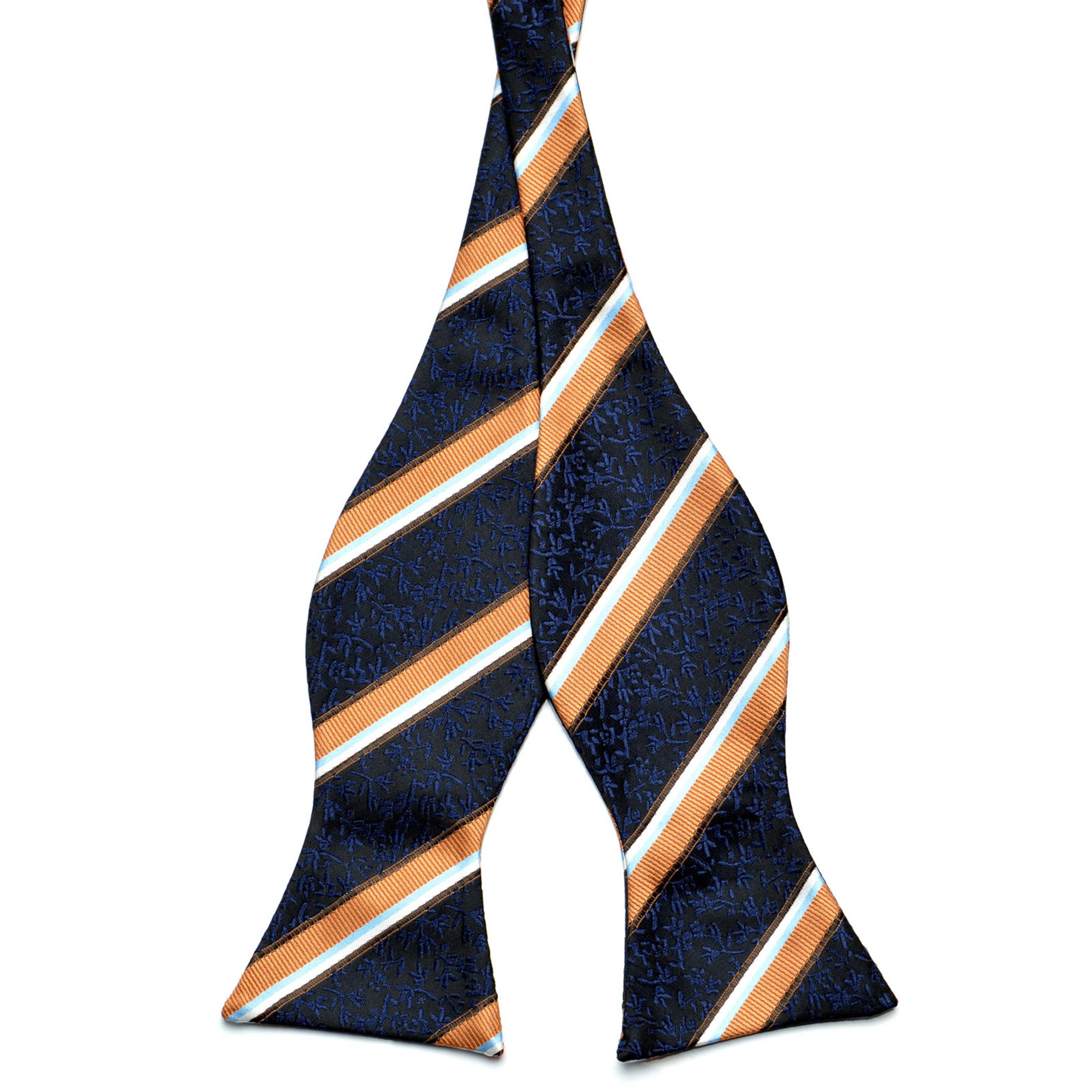 Royal Blue & True Orange Striped Microfiber Self-Tie Bow Tie