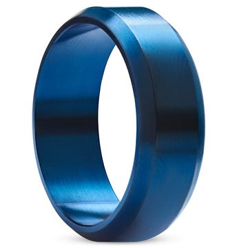 Ferrum | 8 mm niebieski szczotkowany pierścionek ze stali nierdzewnej z fazowanymi krawędziami