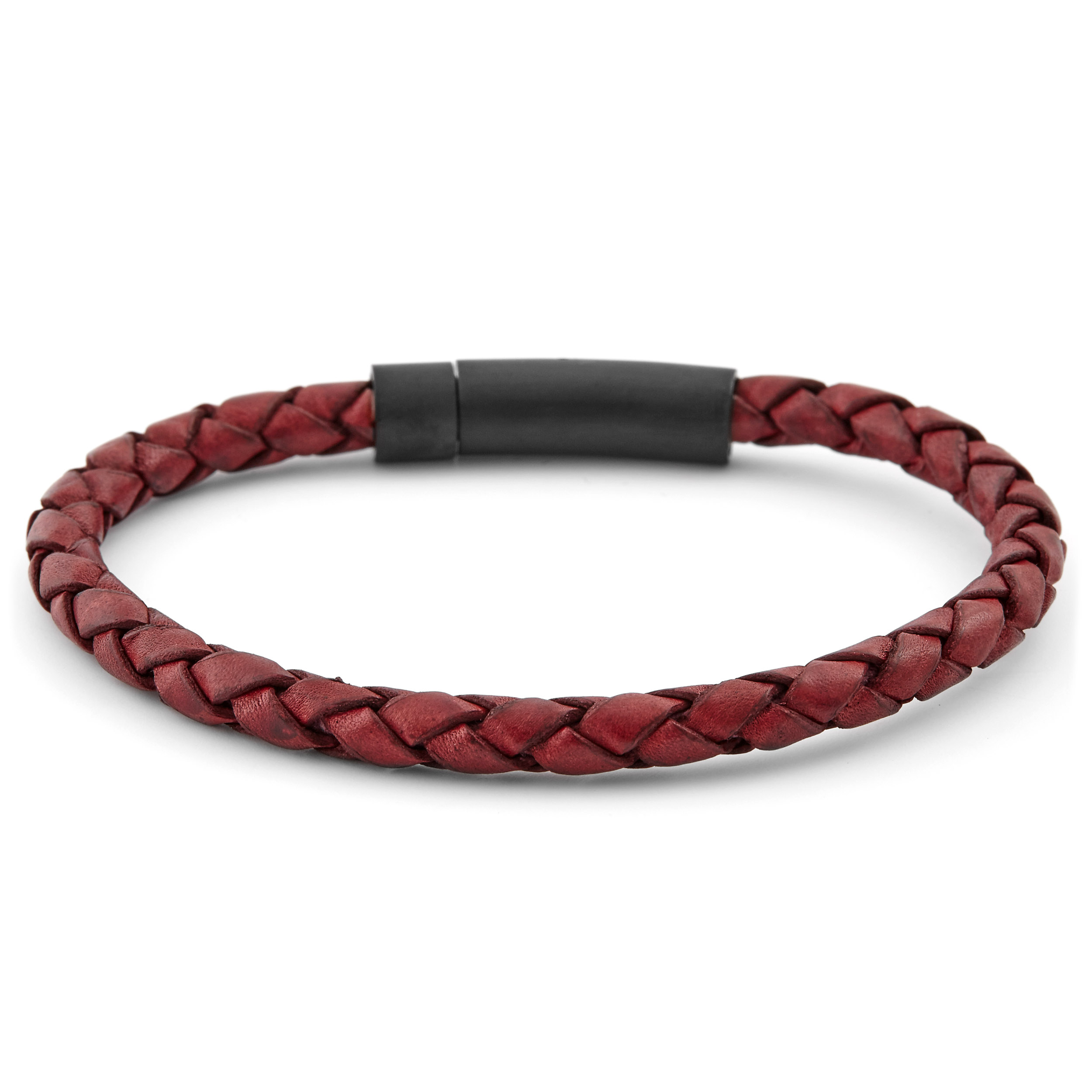 Bordeaux & Black Leather Bracelet - 4