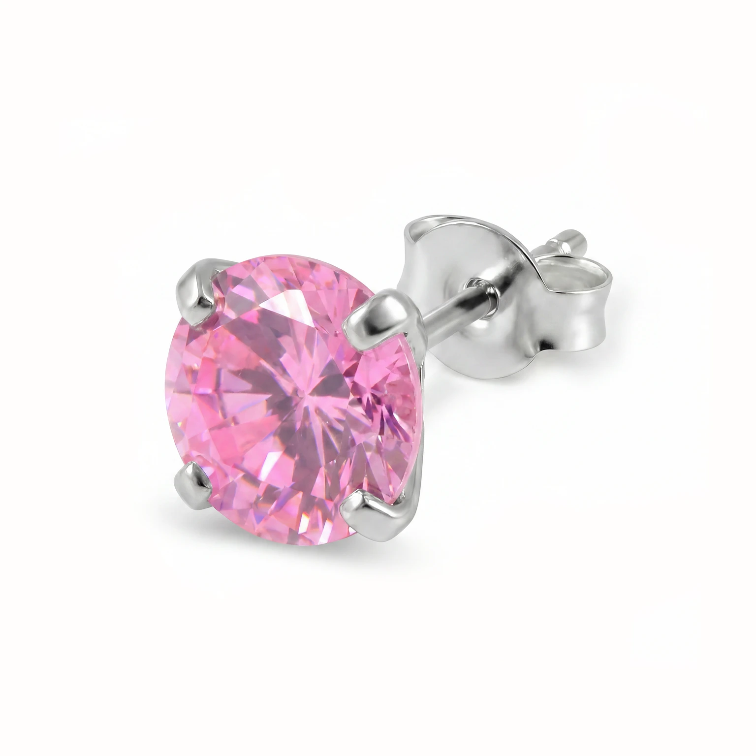 Lucid | Orecchino a bottone da 8mm in argento sterling 925 con zircone rosa rotondo Lucid | Orecchino a bottone da 8mm in argento sterling 925 con zircone rosa rotondo