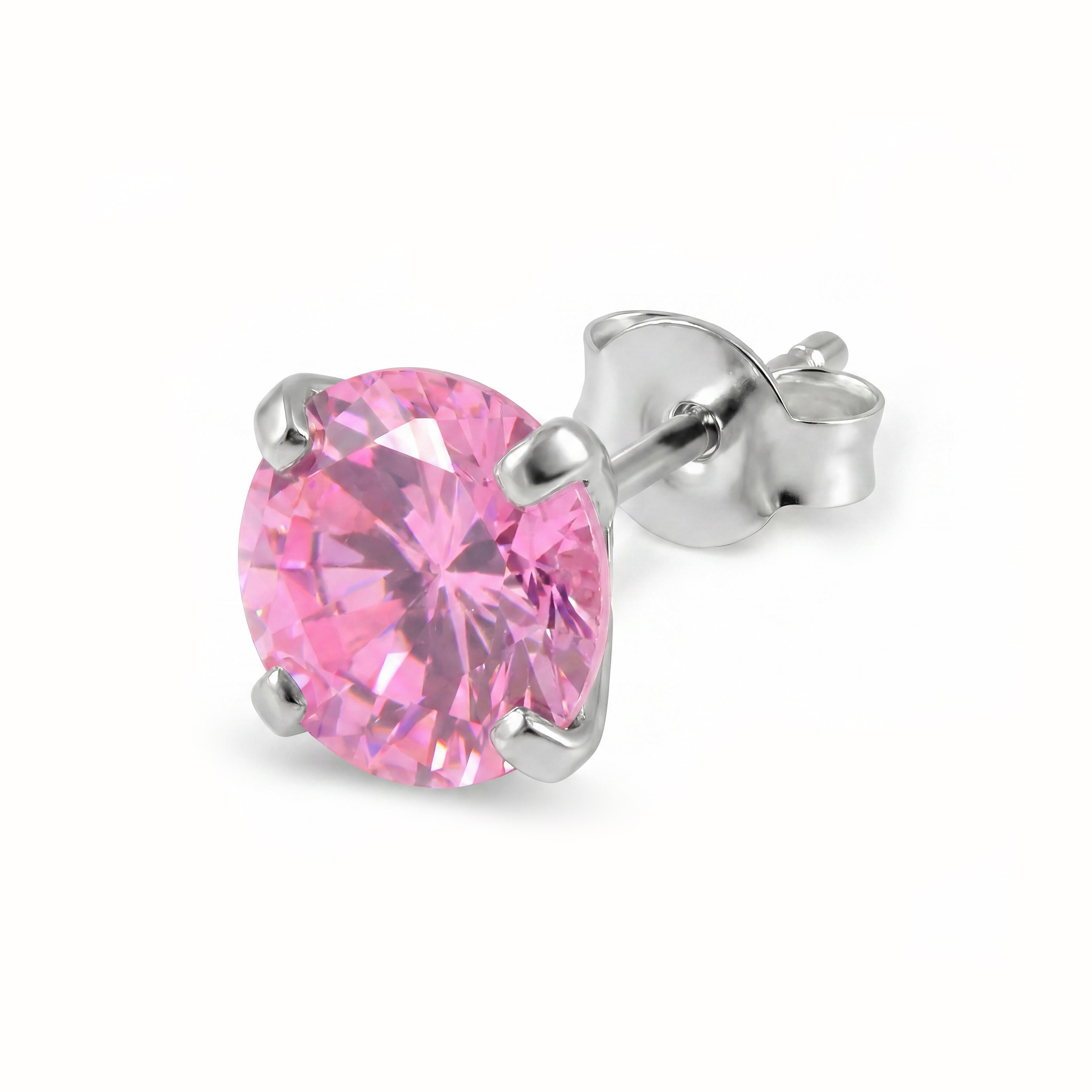 Lucid | 925 Sterling Silver 8mm Pink Round Zirconia Stud Earring Lucid | 925 Sterling Silver 8mm Pink Round Zirconia Stud Earring