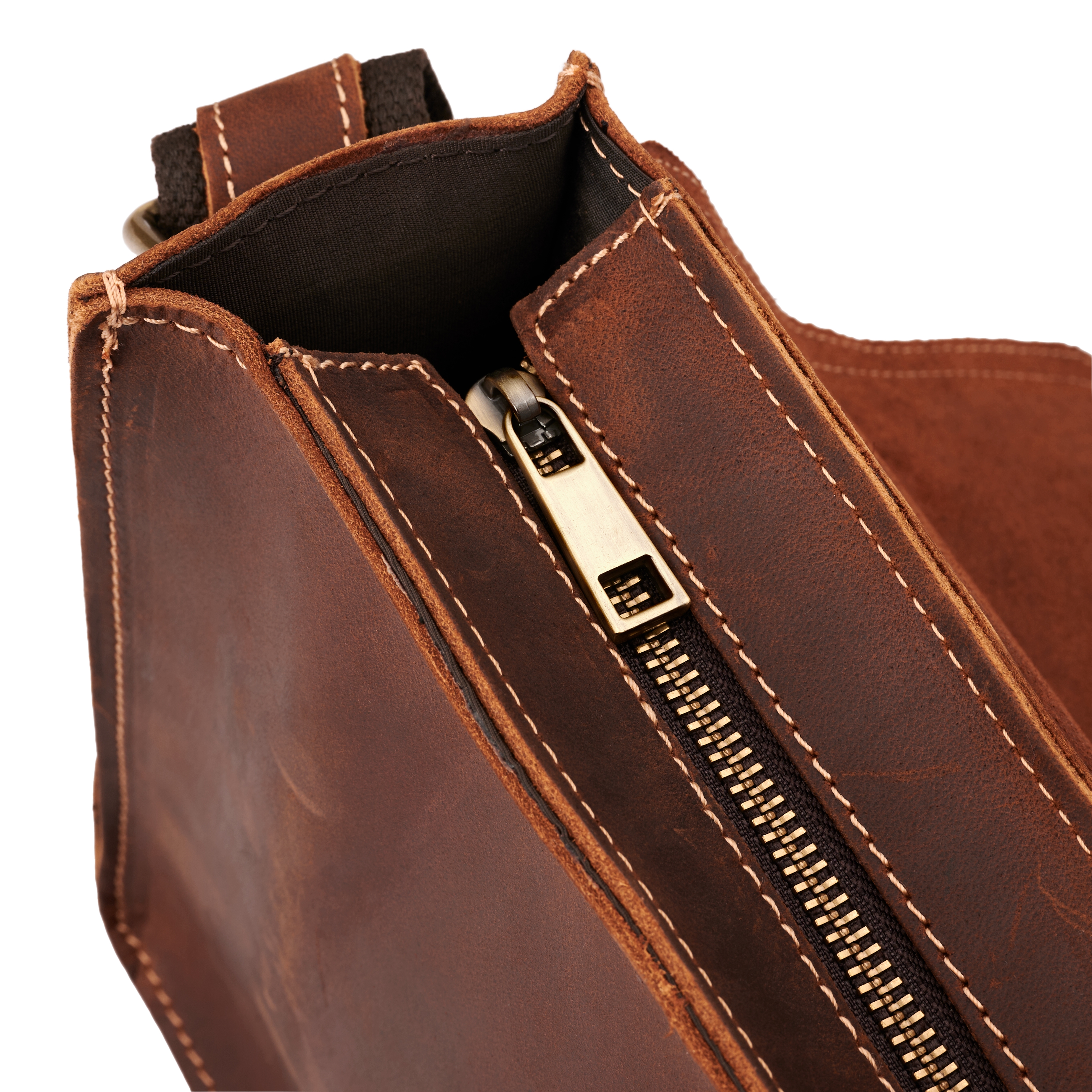 Sacoche en cuir marron foncé aspect vintage - 12