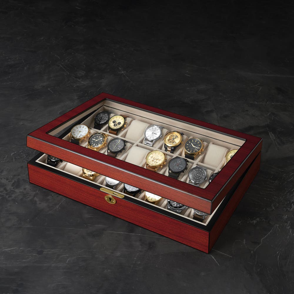 hover: Cherry Wood Display Watch Box - 24 Watches hover: Cherry Wood Display Watch Box - 24 Watches