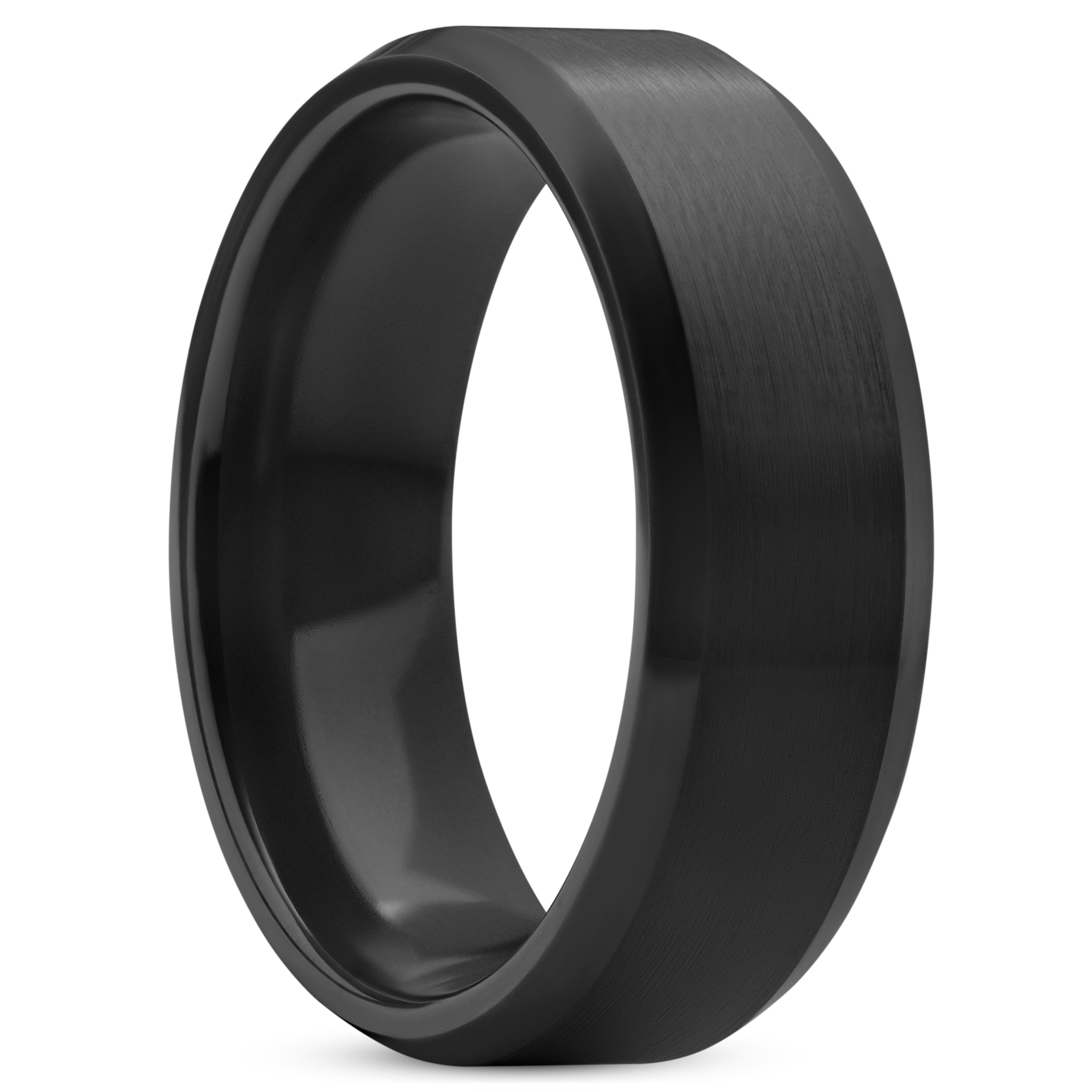Ferrum | 8 mm czarny polerowany pierścionek ceramiczny ze szczotkowanymi i ściętymi krawędziami