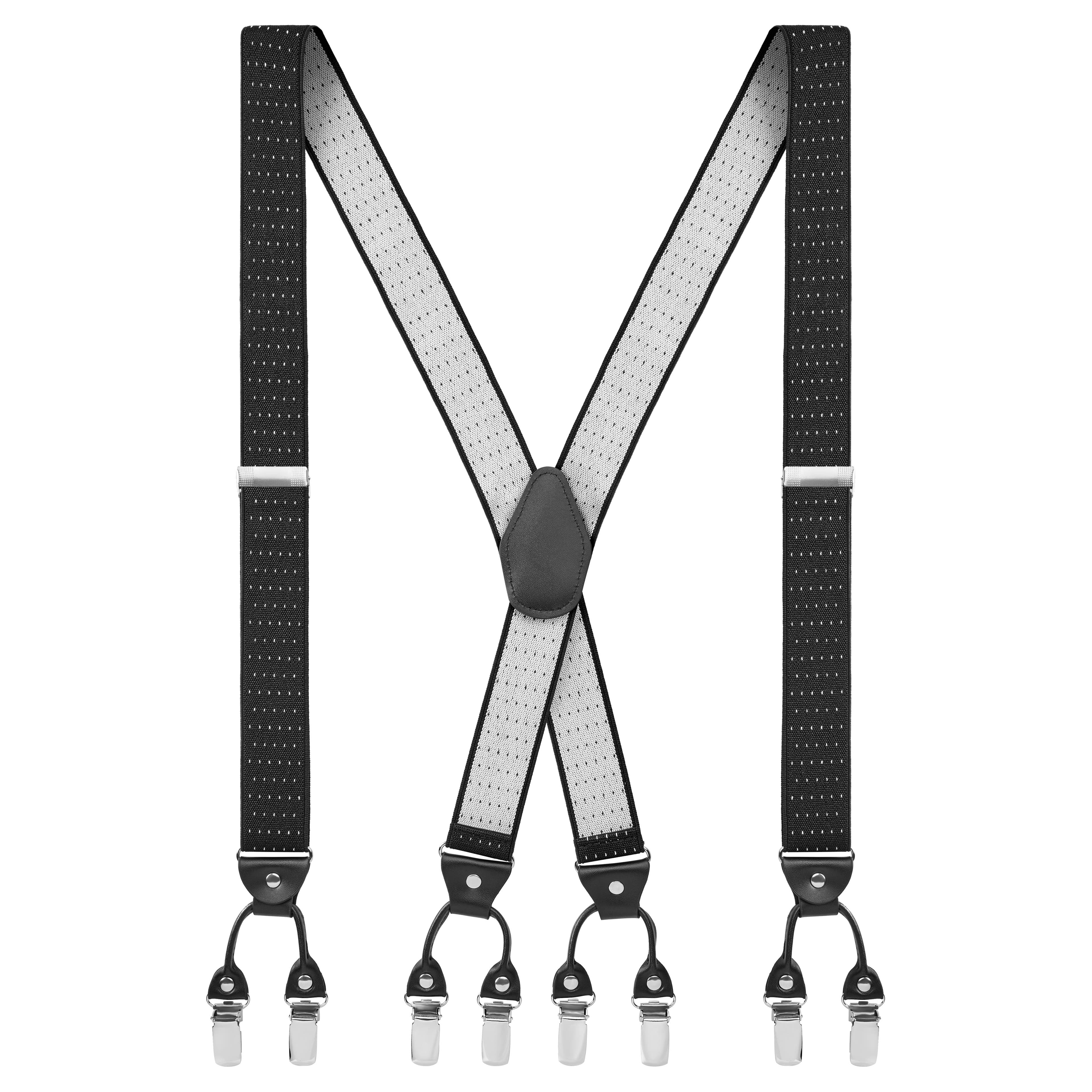 Vexel | Breite gepunktete graue Clip-On X-Rücken Hosenträger
