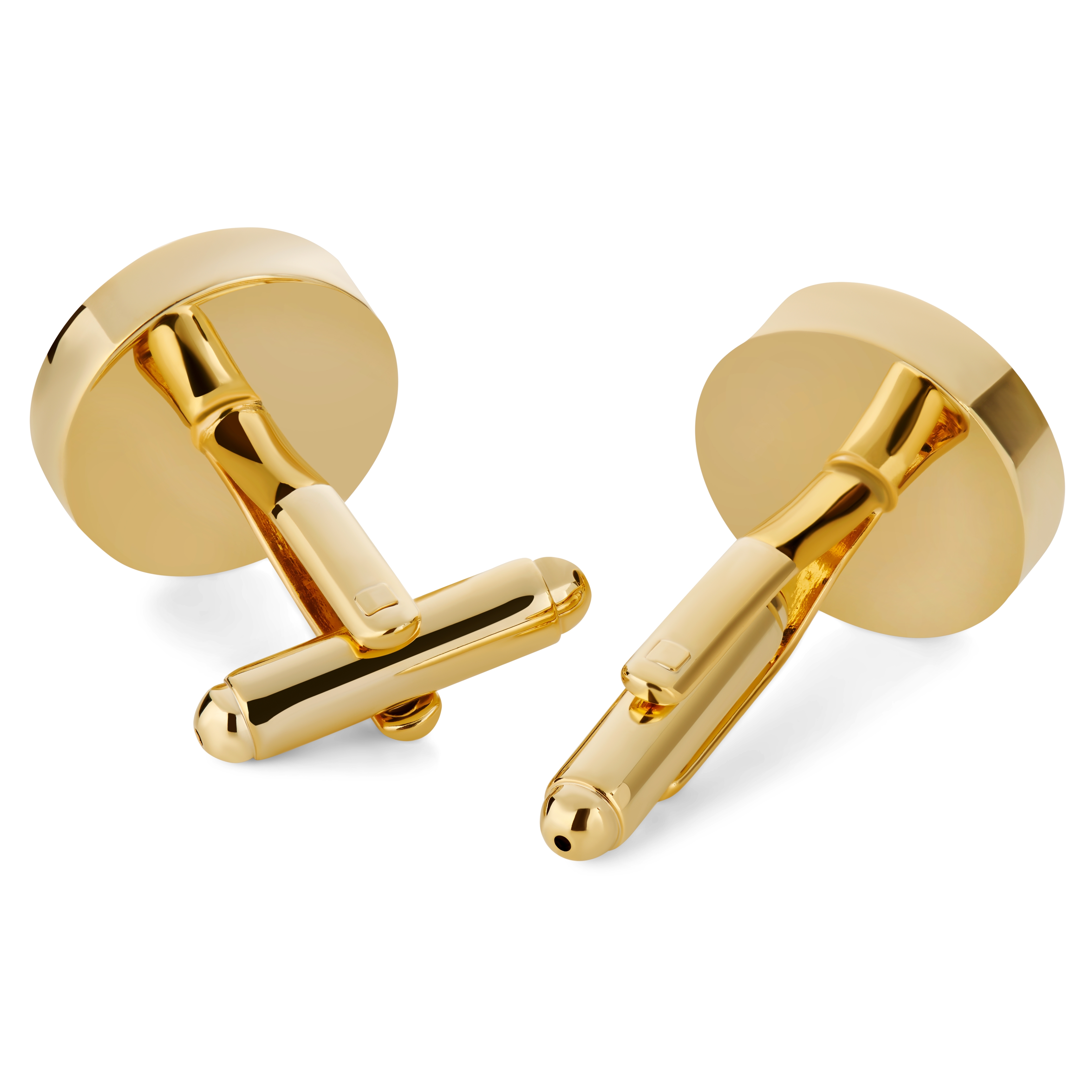 Round Gold-Tone Cufflinks with African Jade Inlay - 2