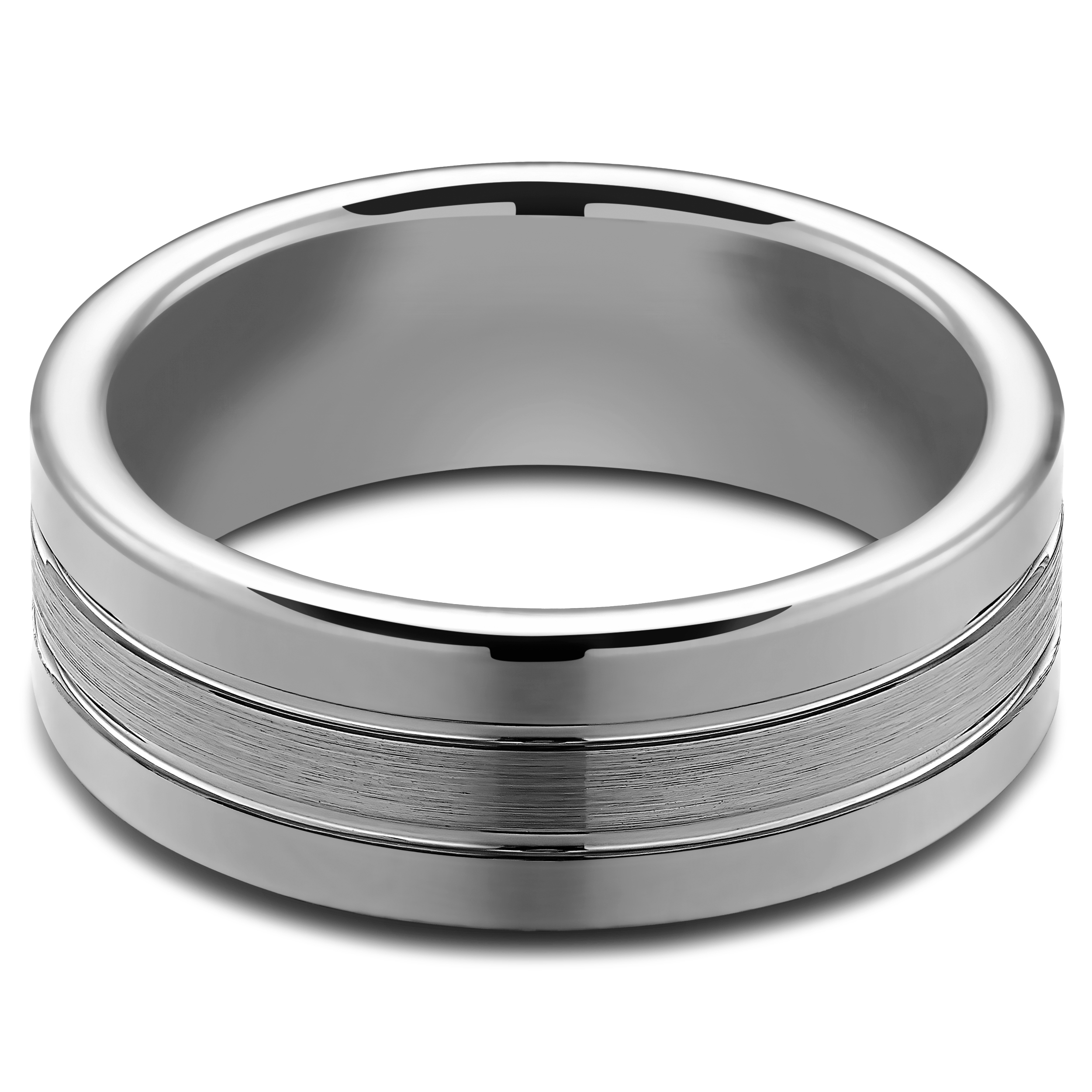 Terra | 8 mm prsteň s dvojitou drážkou z karbidu volfrámu v striebornej farbe - 2