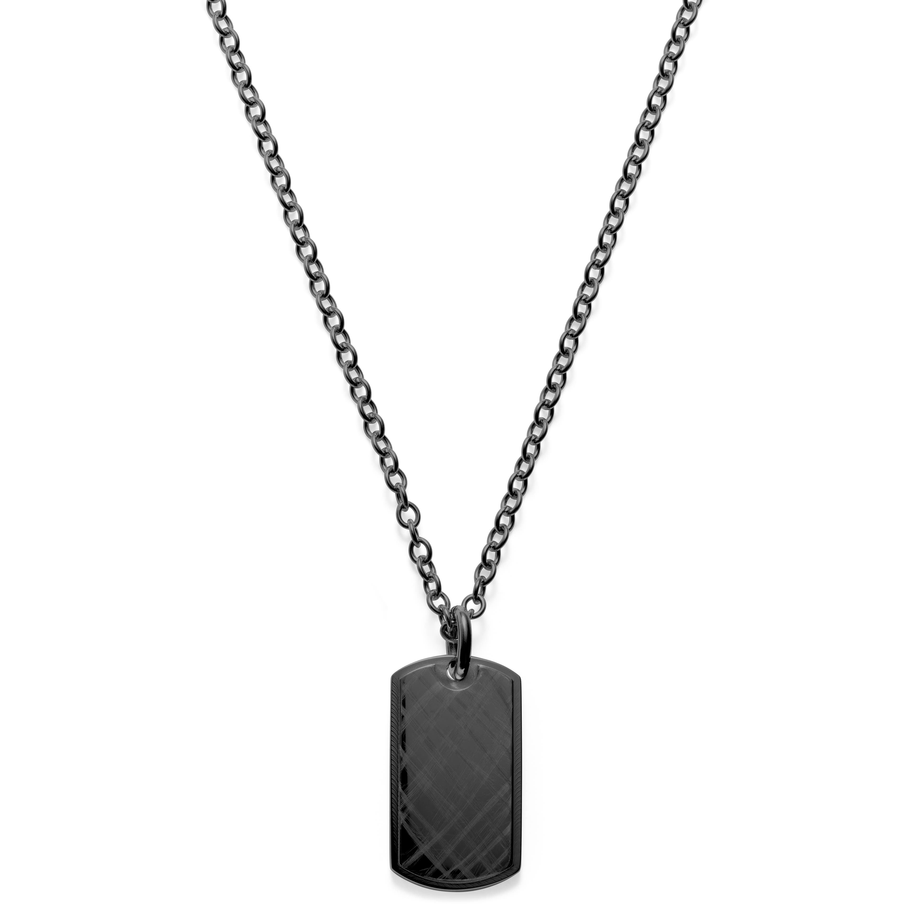Gunmetal Stainless Steel With Scratch Dog Tag Cable Chain Necklace