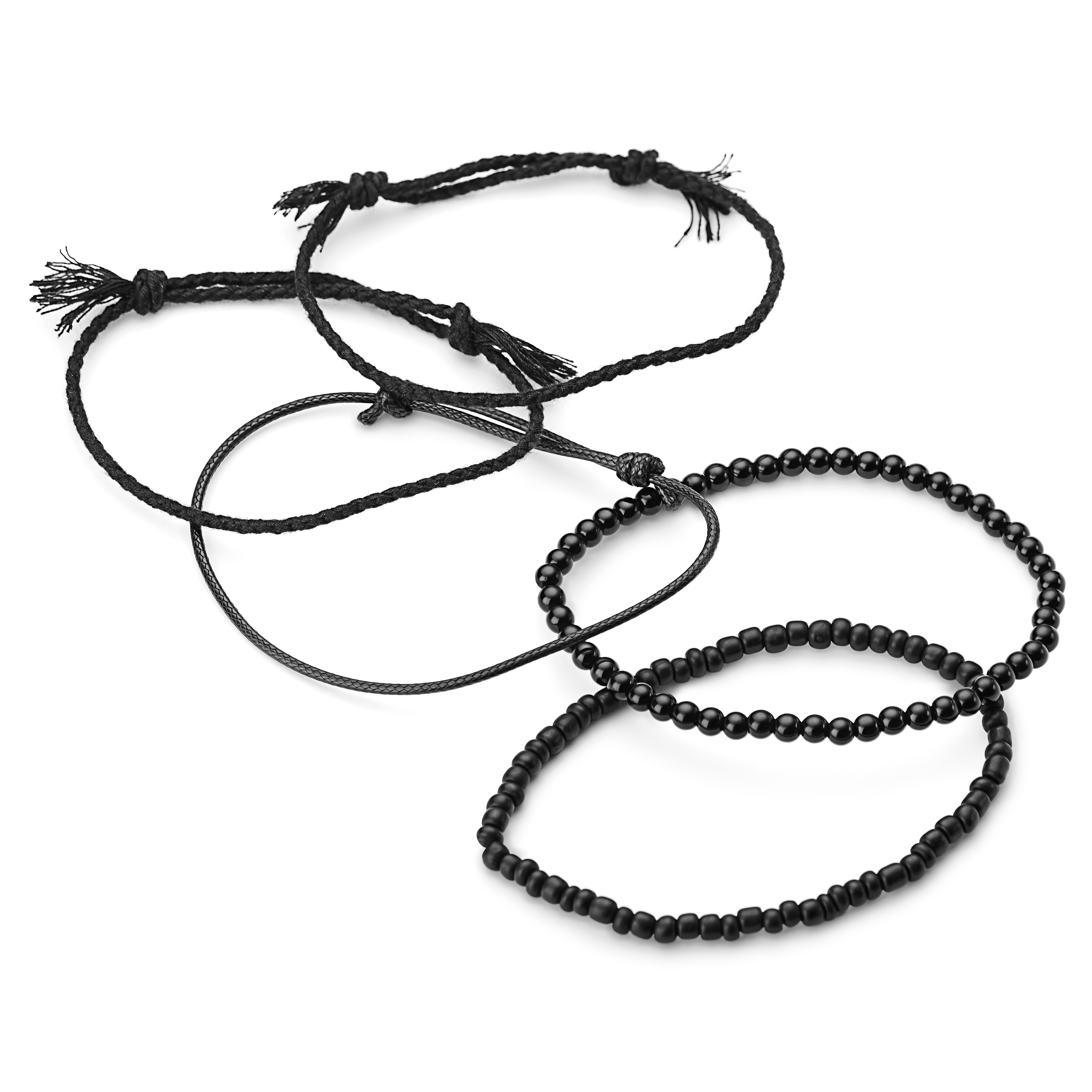 Set de bracelets en onyx noir, coton et cuir - 2