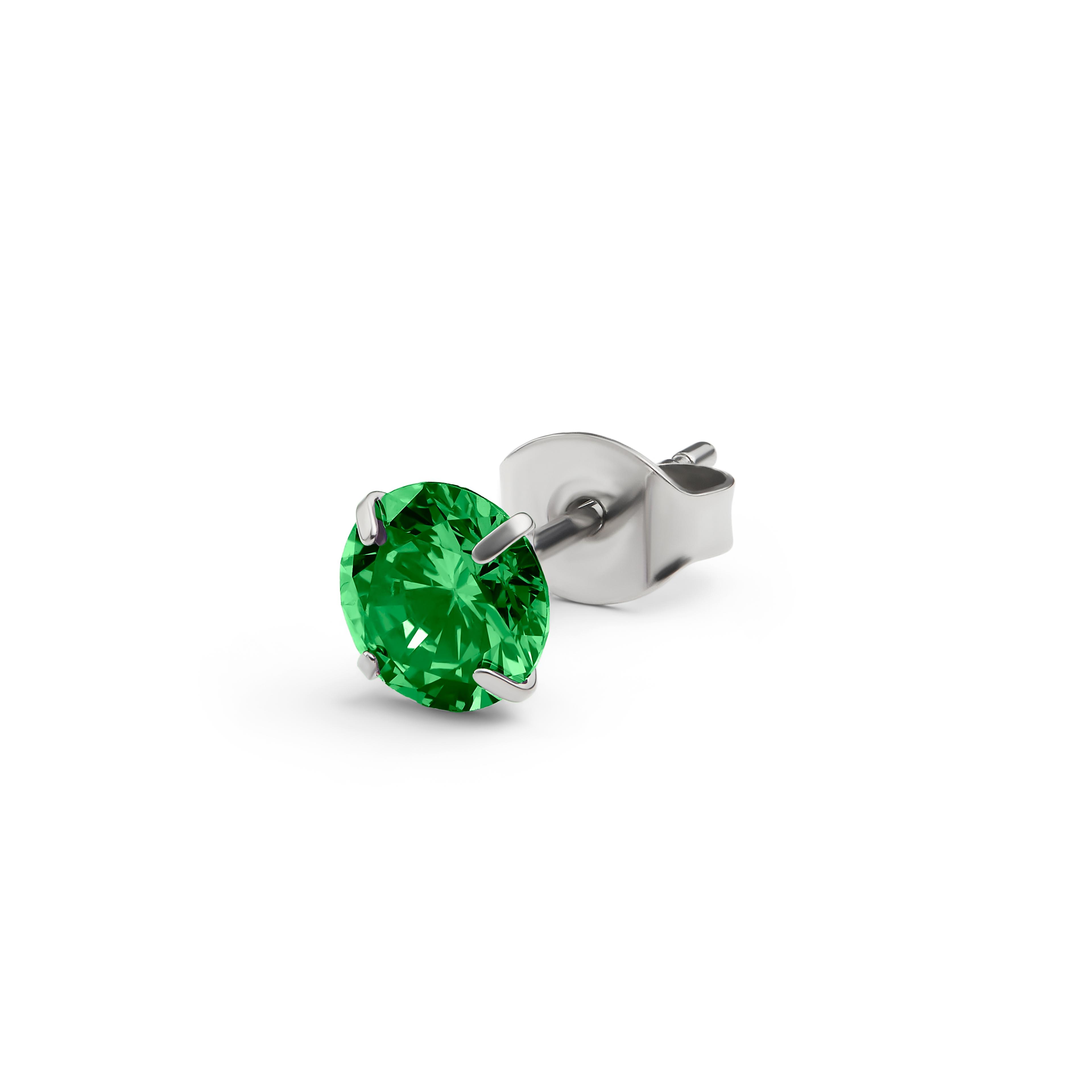 Aura | Clou d'oreille en titane avec zircone vert foncé - 6 mm Aura | Clou d'oreille en titane avec zircone vert foncé - 6 mm