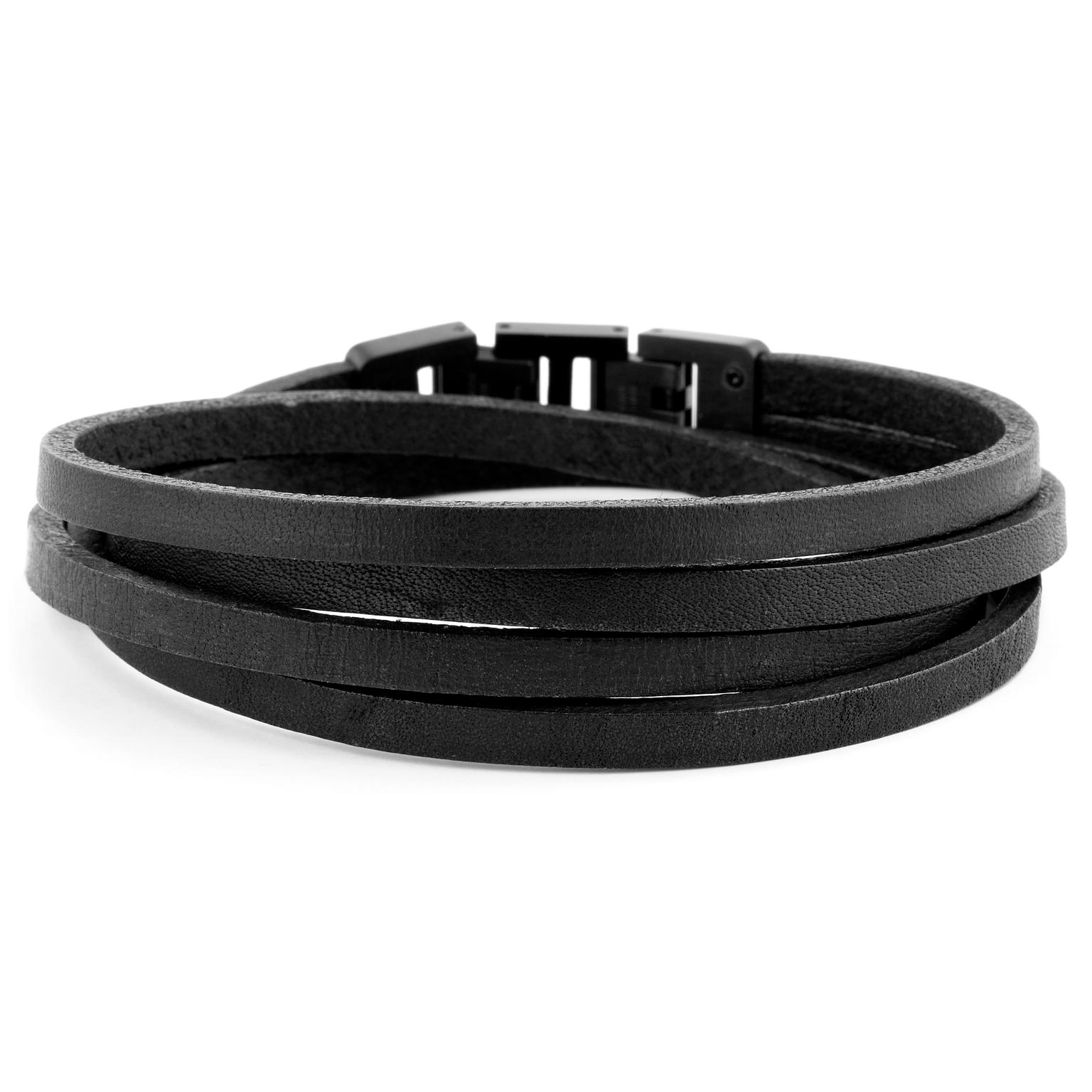 Pulsera de cuero de doble vuelta en tonos oscuros y negro Roy Pulsera de cuero de doble vuelta en tonos oscuros y negro Roy