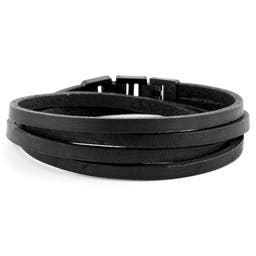 Dark & Black Roy Double-Wrap Leather Bracelet