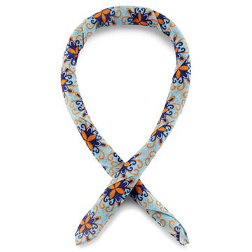 Light Turquoise & Orange Floral Scroll Pattern Cotton Neckerchief Light Turquoise & Orange Floral Scroll Pattern Cotton Neckerchief
