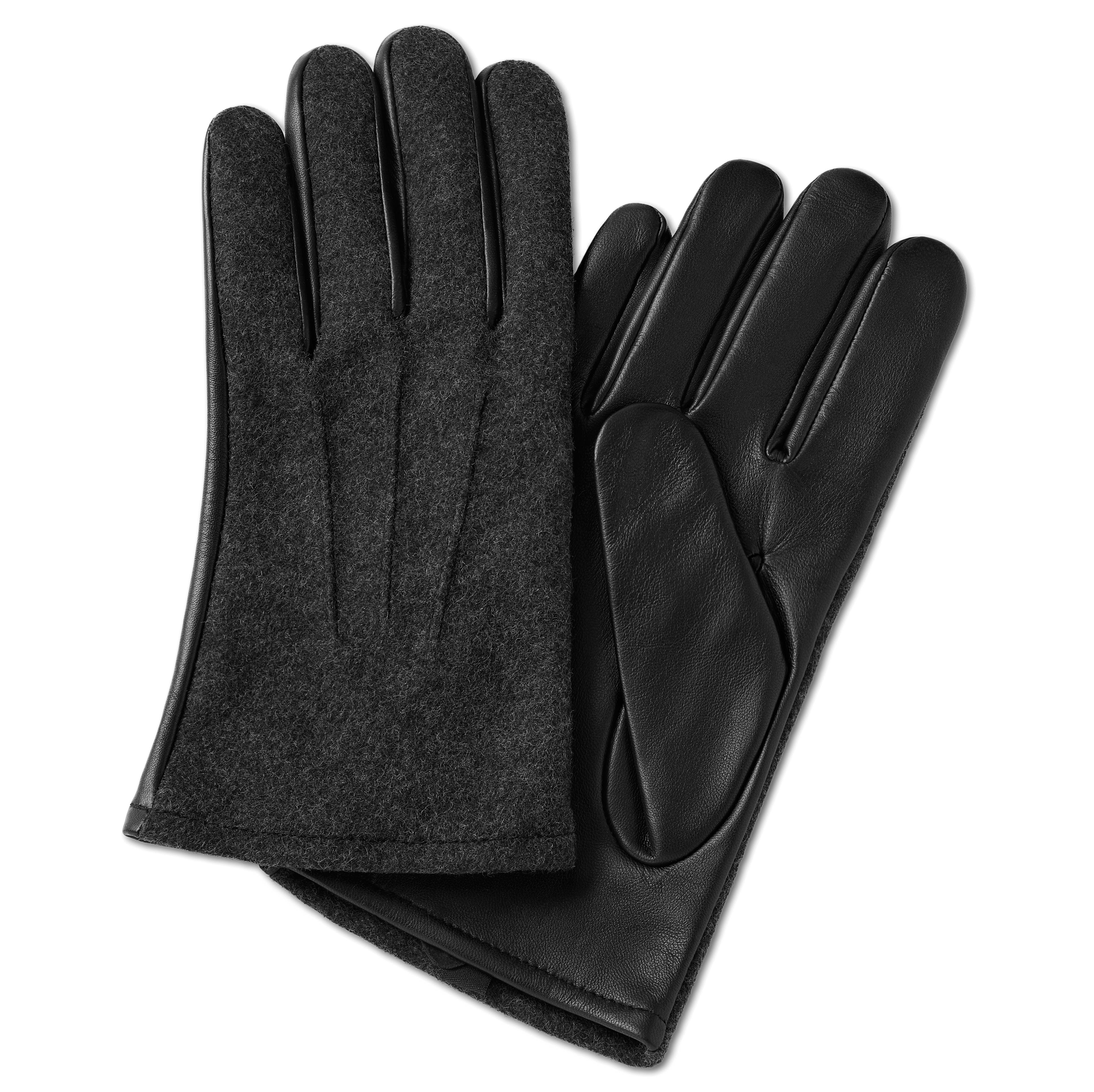 Hiems | Сиво-черни ръкавици от кожа и вълна