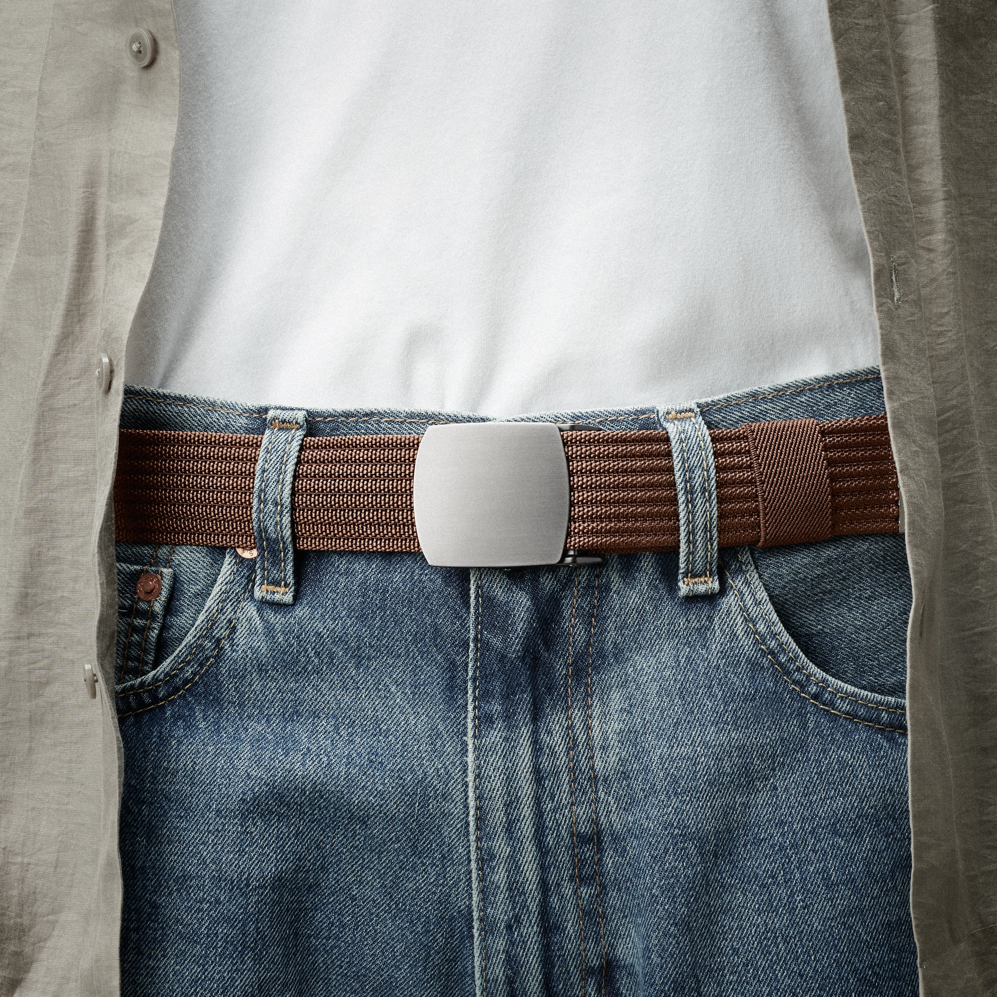 Cintura in tela marrone con chiusura automatica - 3