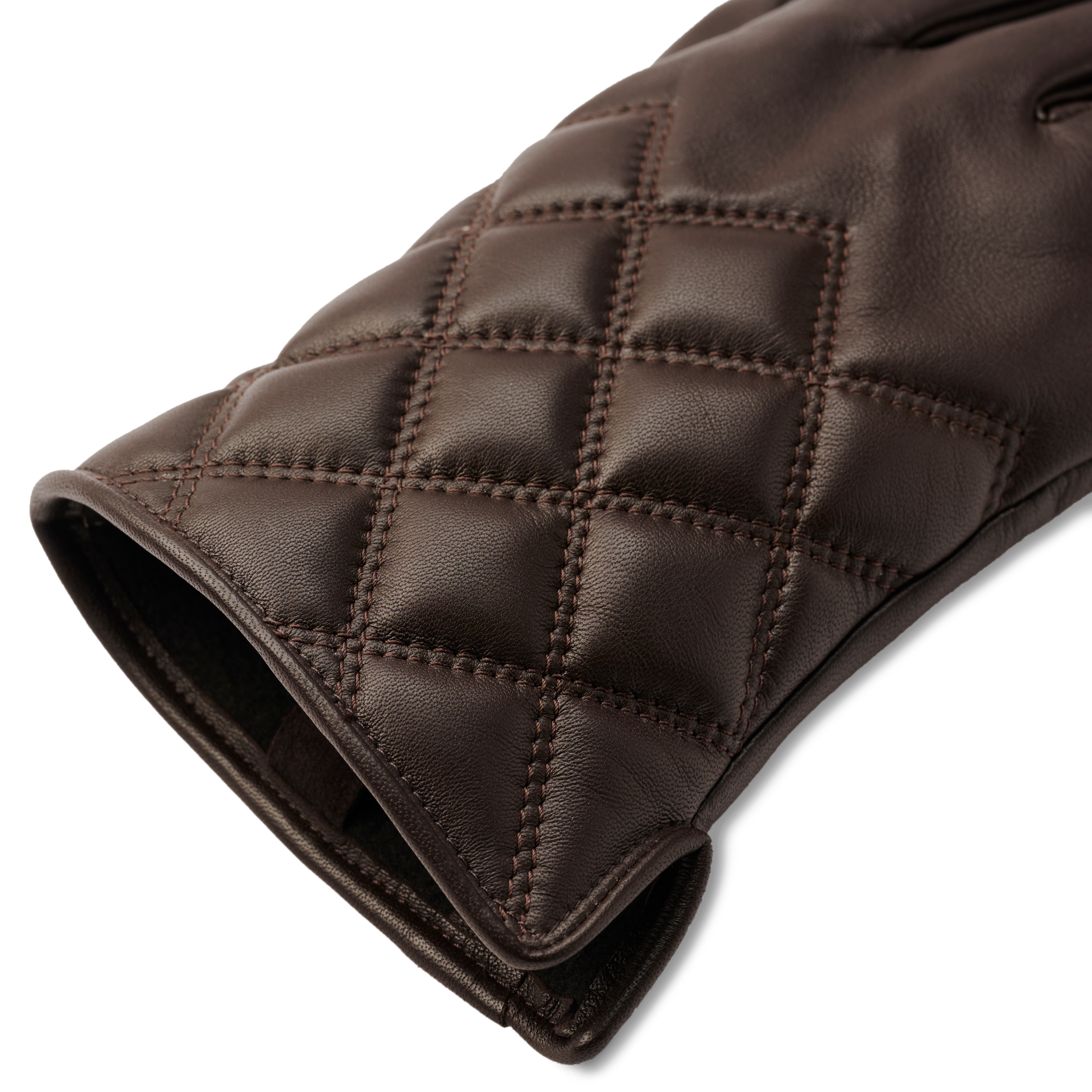 Braune, gesteppte Touchscreen-Lederhandschuhe - 5