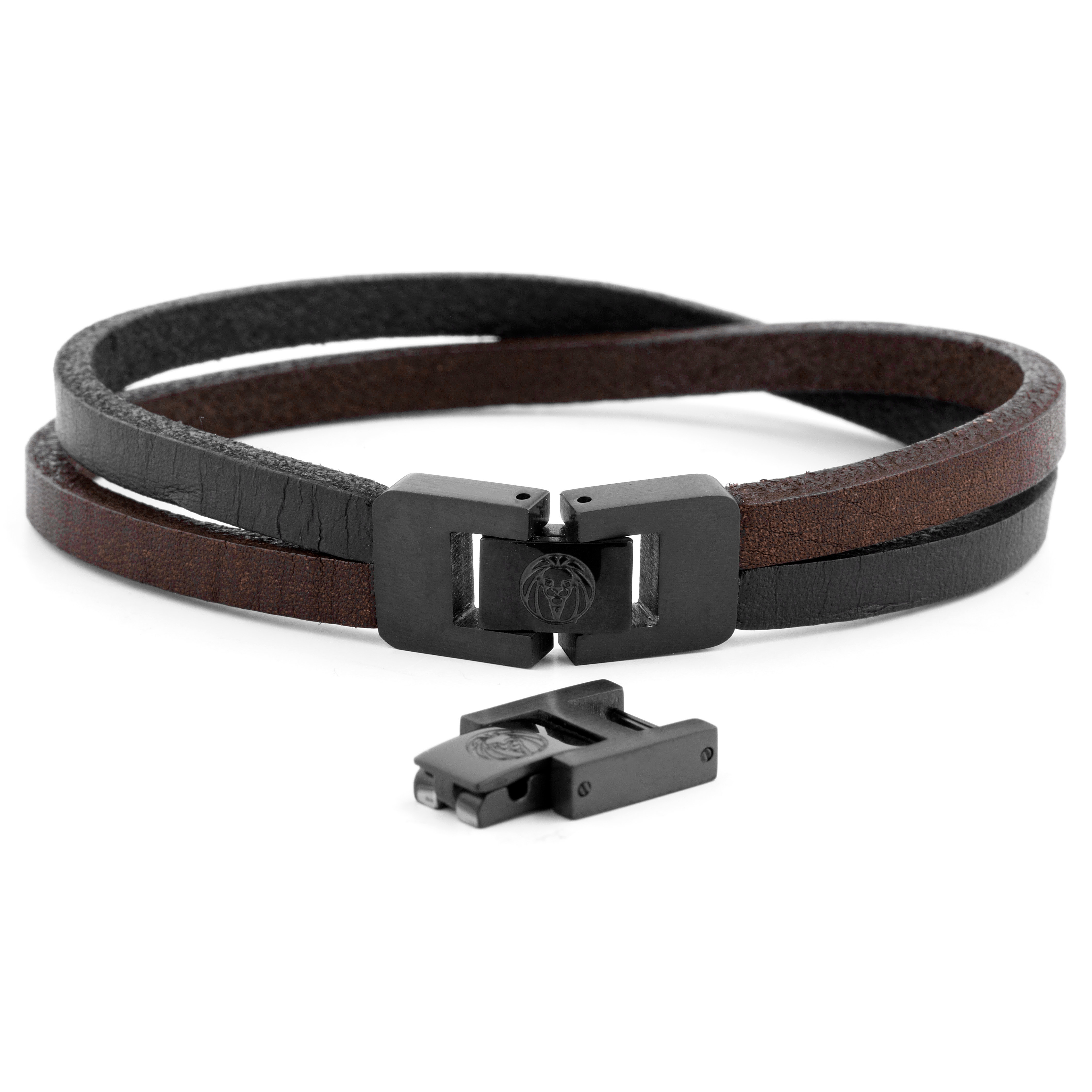 Bracelet Roy à simple tour en cuir foncé avec fermoir noir - 9