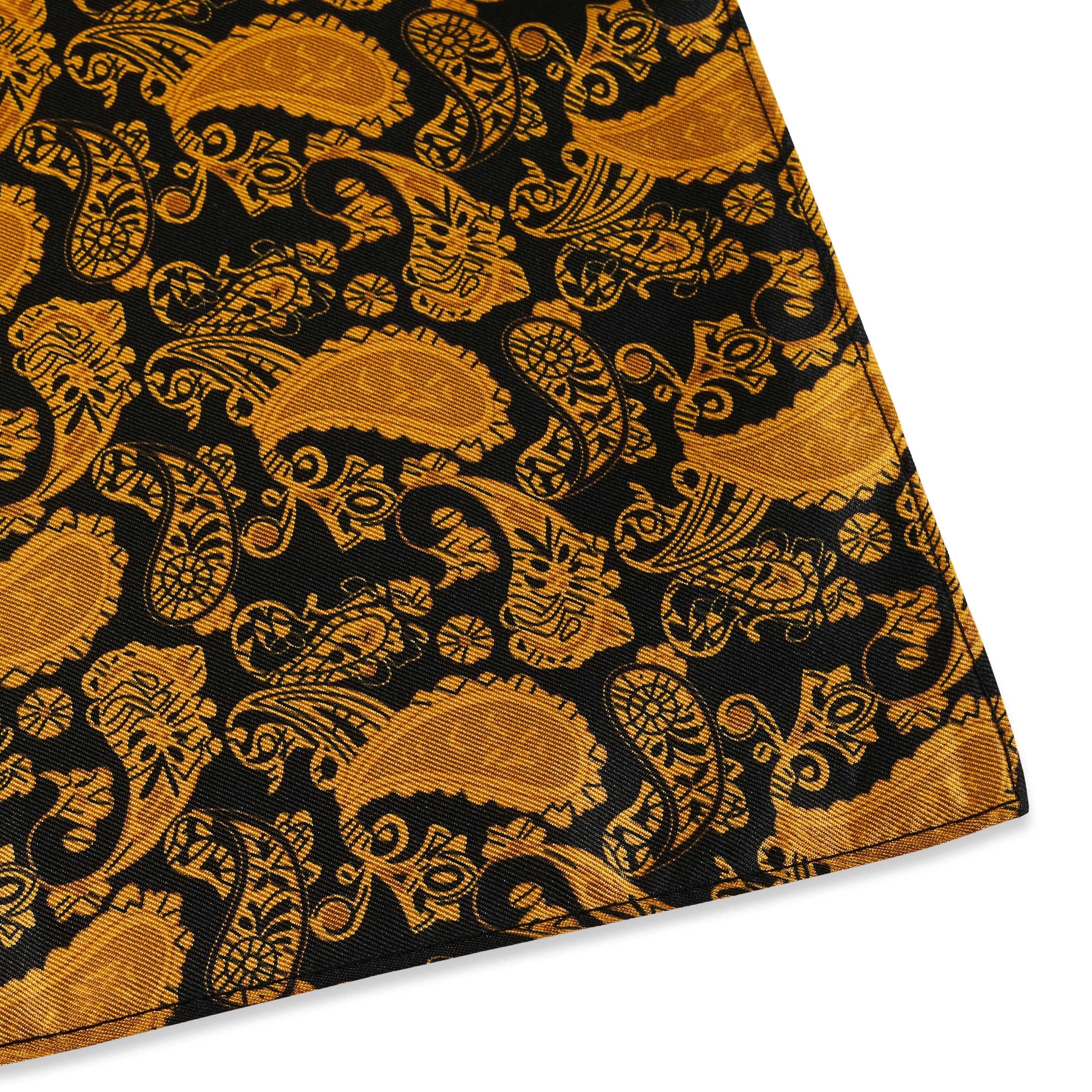 Копринена кърпа за врат със златисти и кафяви пейсли мотиви - 4