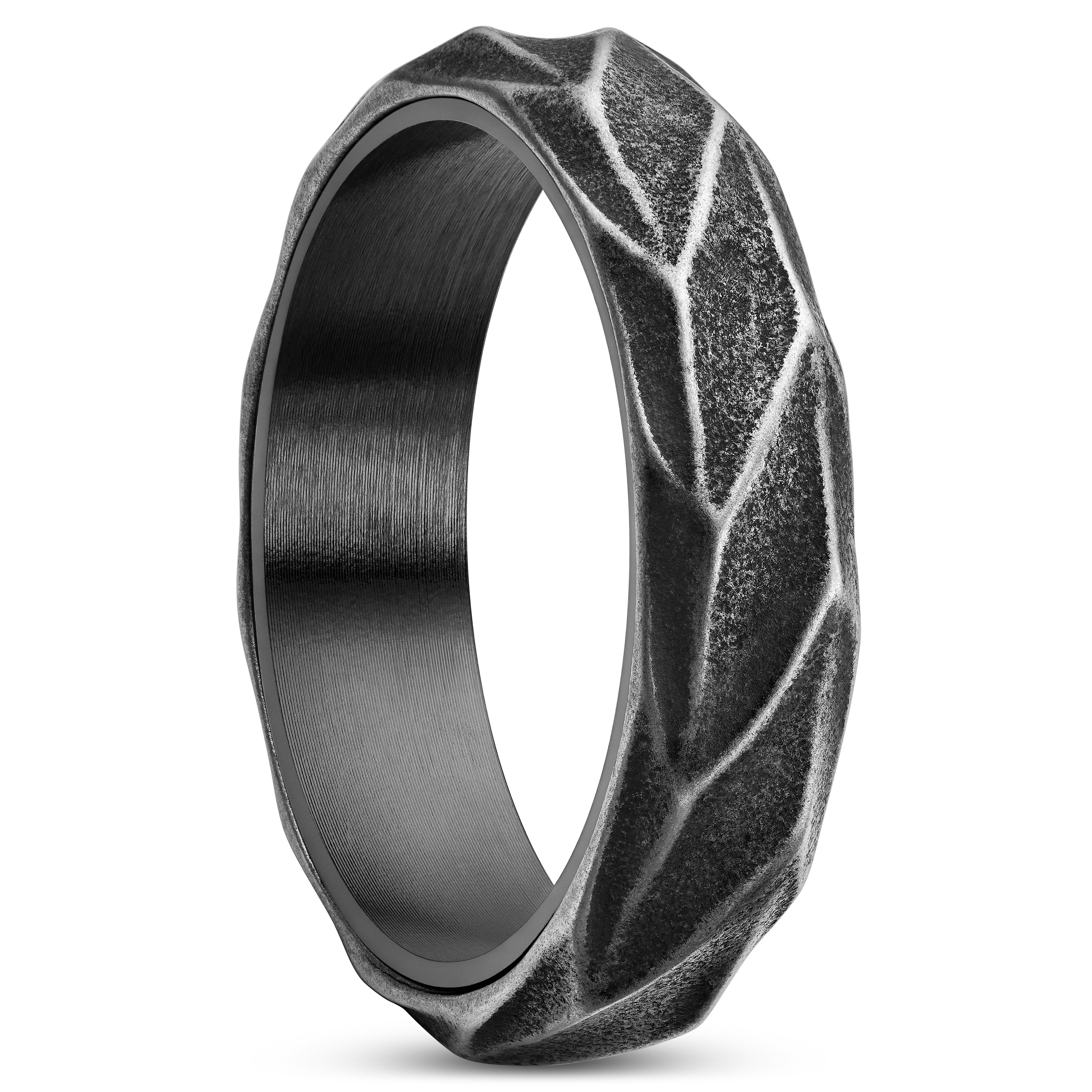 Pearce | 6 mm Vintage Black & Silver-Tone Stainless Steel With Twisted Look Ring