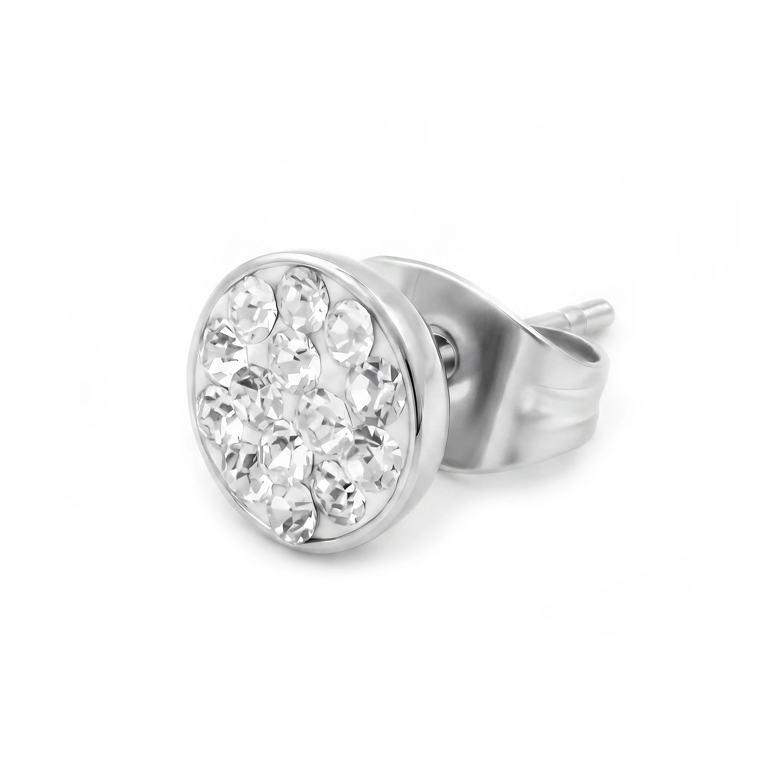 Orecchino a borchia con pietre di zirconia cubica trasparenti Orecchino a borchia con pietre di zirconia cubica trasparenti