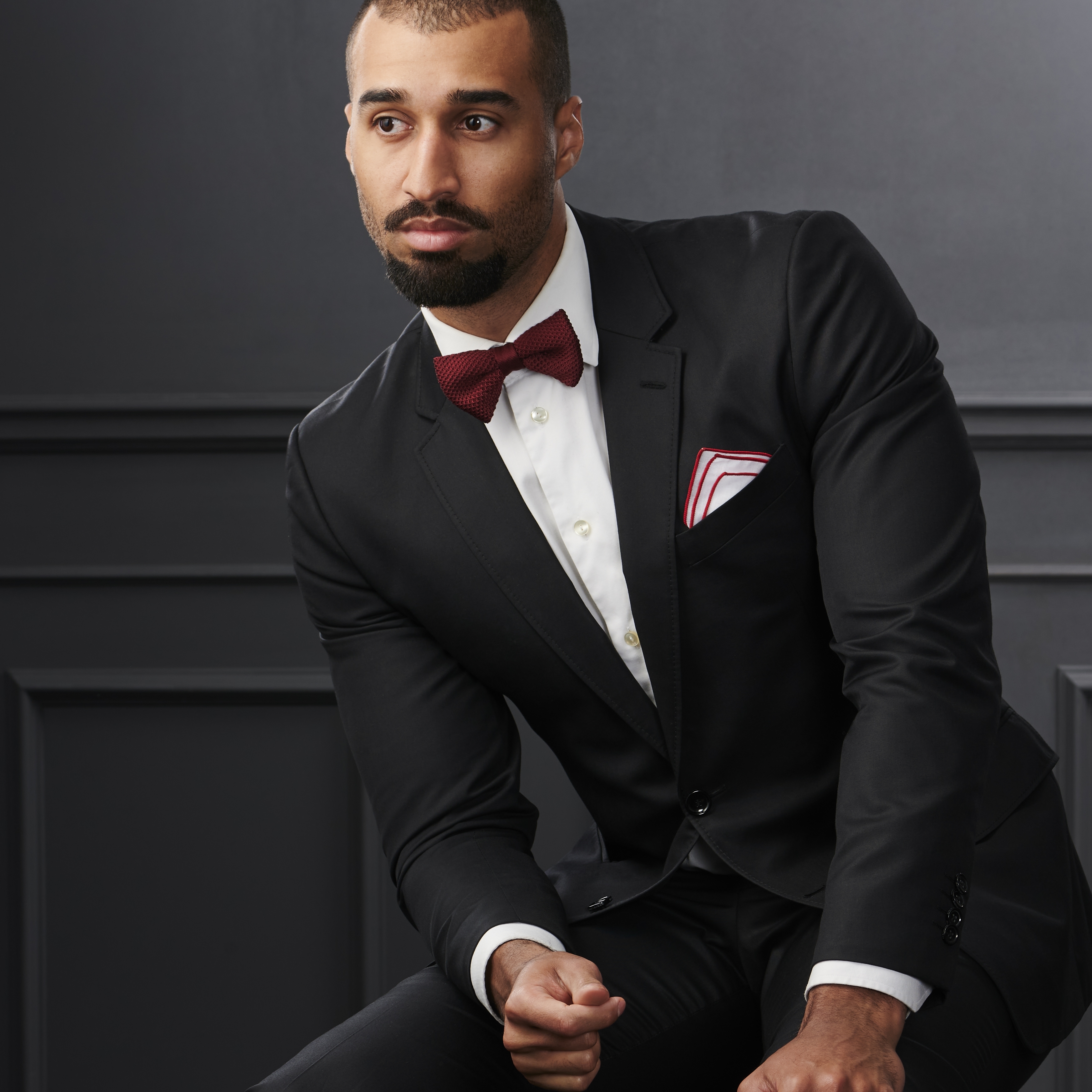 White Pocket Square with Crimson Edges - 4