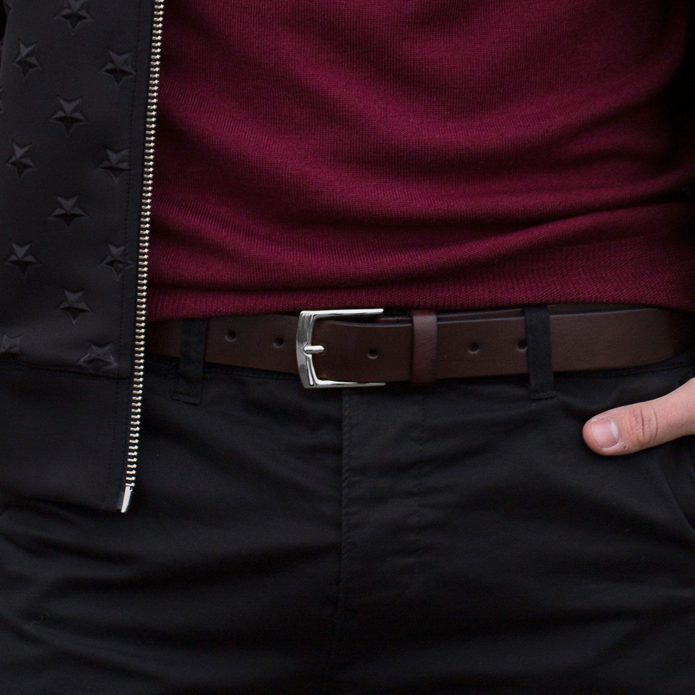 Dunkelbrauner & Silberfarbener Klassischer Ledergürtel - 4