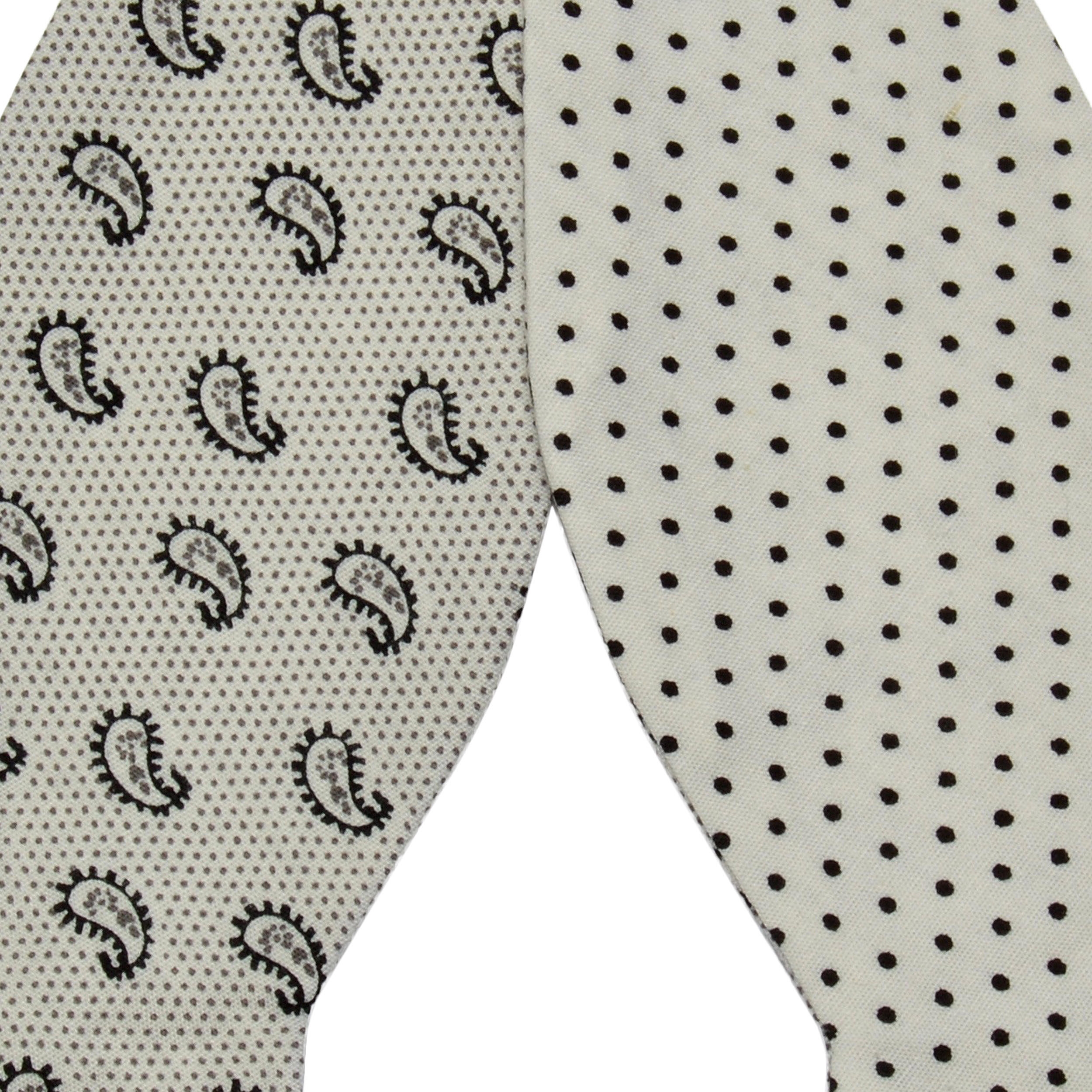 Ivory & Black Dotted Reversible Cotton Self-Tie Bow Tie - 2