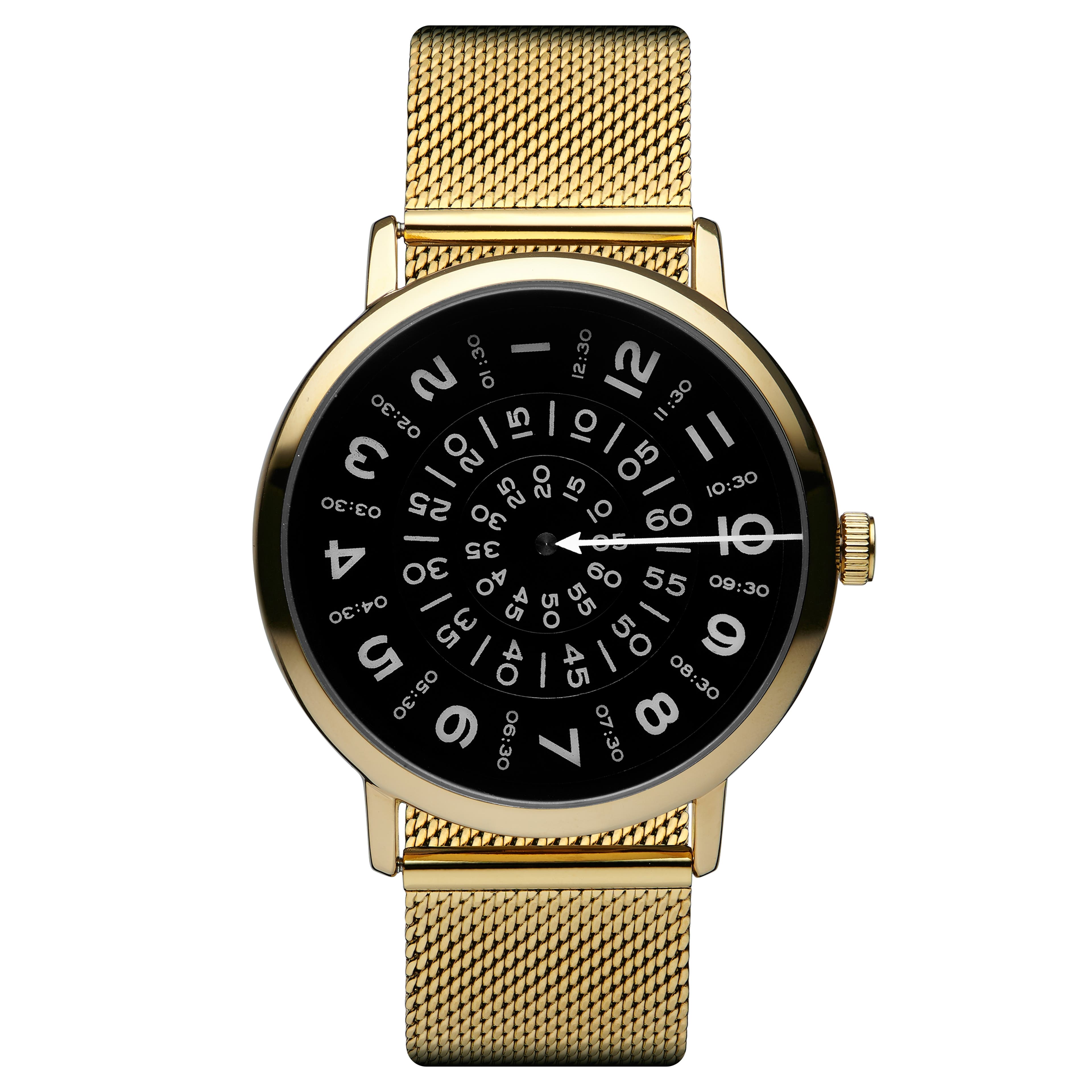 Ambitio | Gold-Tone Watch With Black Rotating Dial & Stainless Steel Mesh Strap
