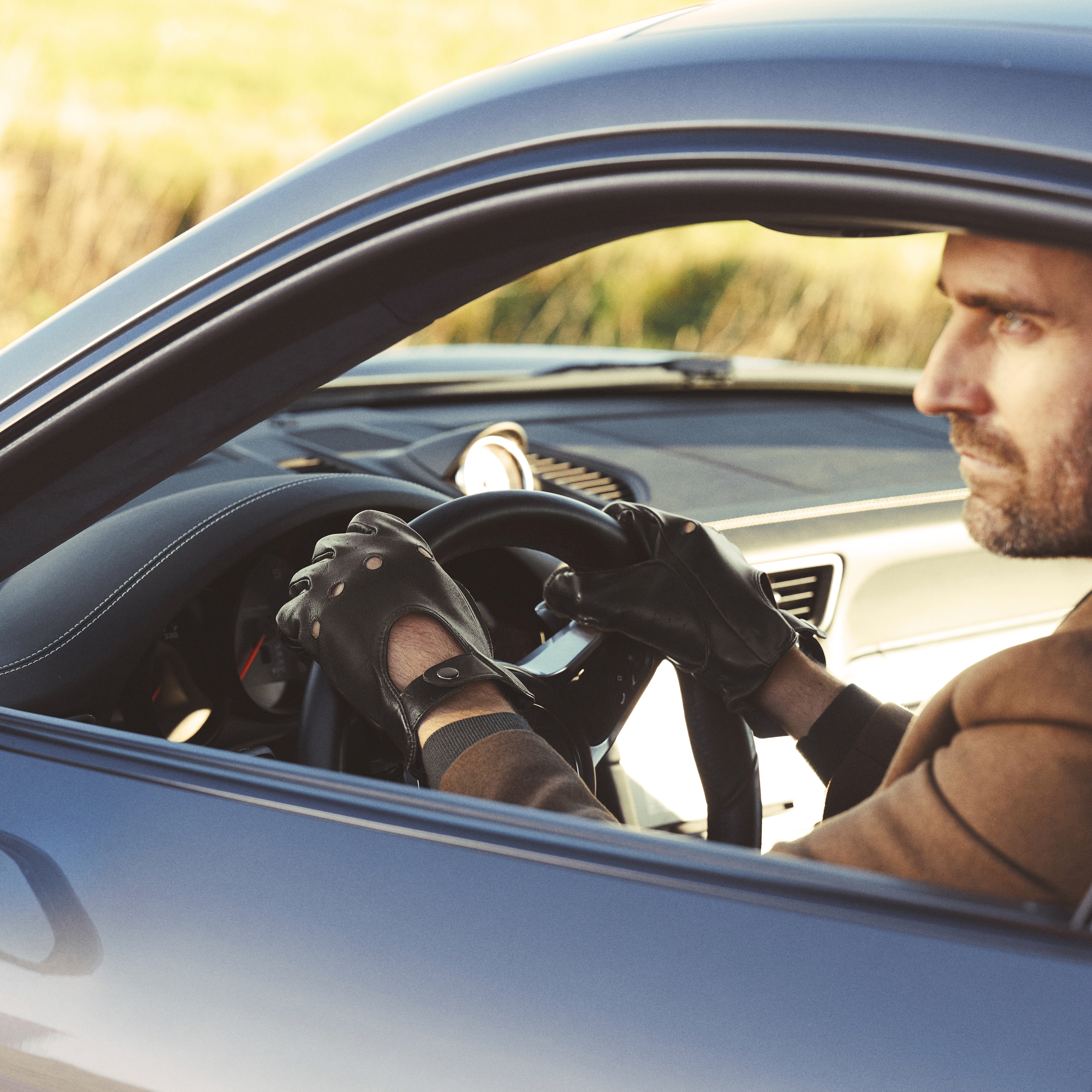 Black Grainy Sheep Leather Driving Gloves - 5