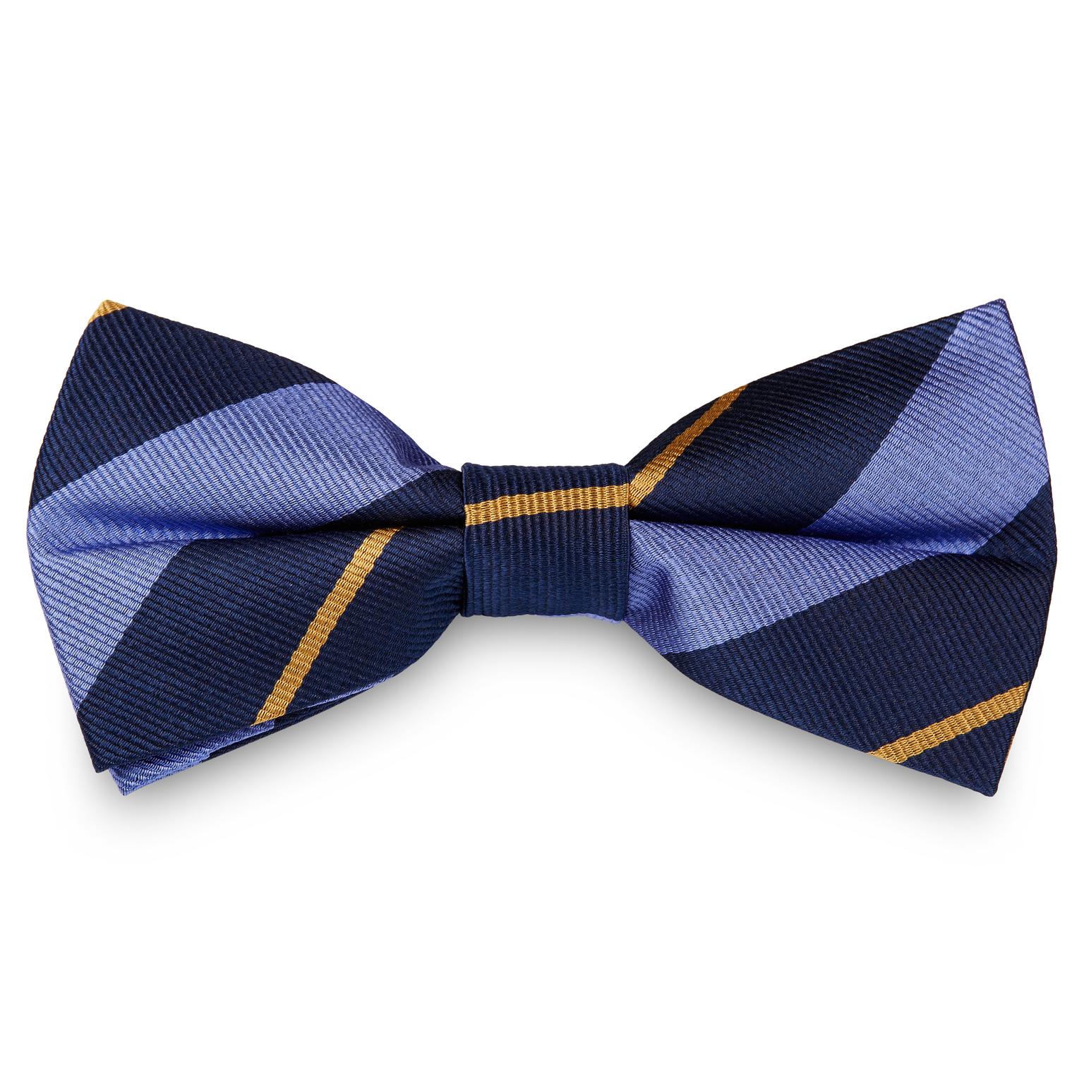 Pajarita de seda azul marino con rayas doradas y azules Pajarita de seda azul marino con rayas doradas y azules