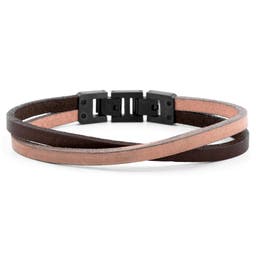 Dark & Light Leather & Steel Single Strap Bracelet