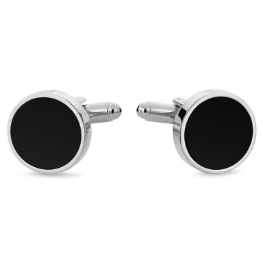 Ronde zilverkleurige manchetknopen met onyx Ronde zilverkleurige manchetknopen met onyx