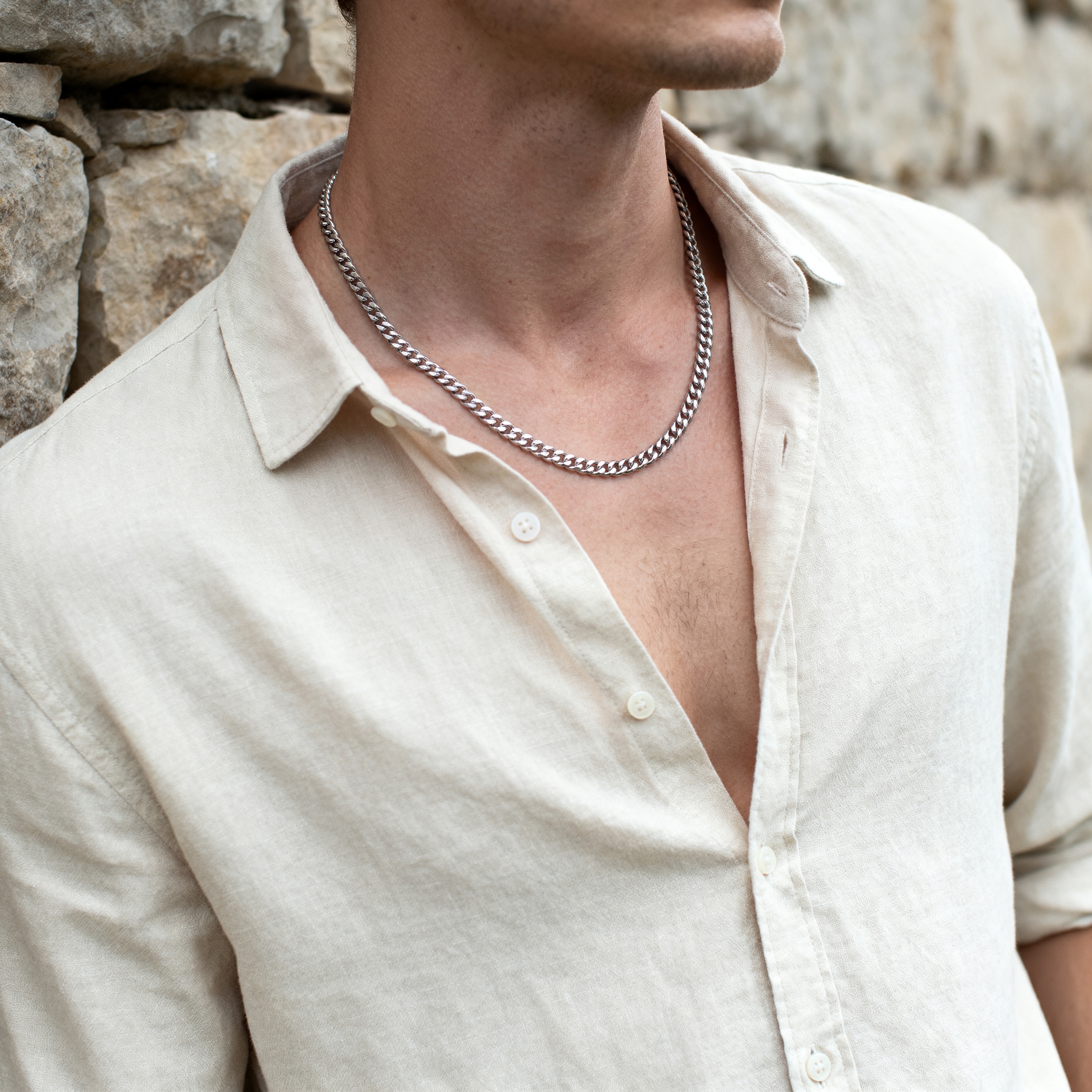 Argentia | 925s | 6mm Rhodium-Plated Sterling Silver Curb Chain Necklace - 2