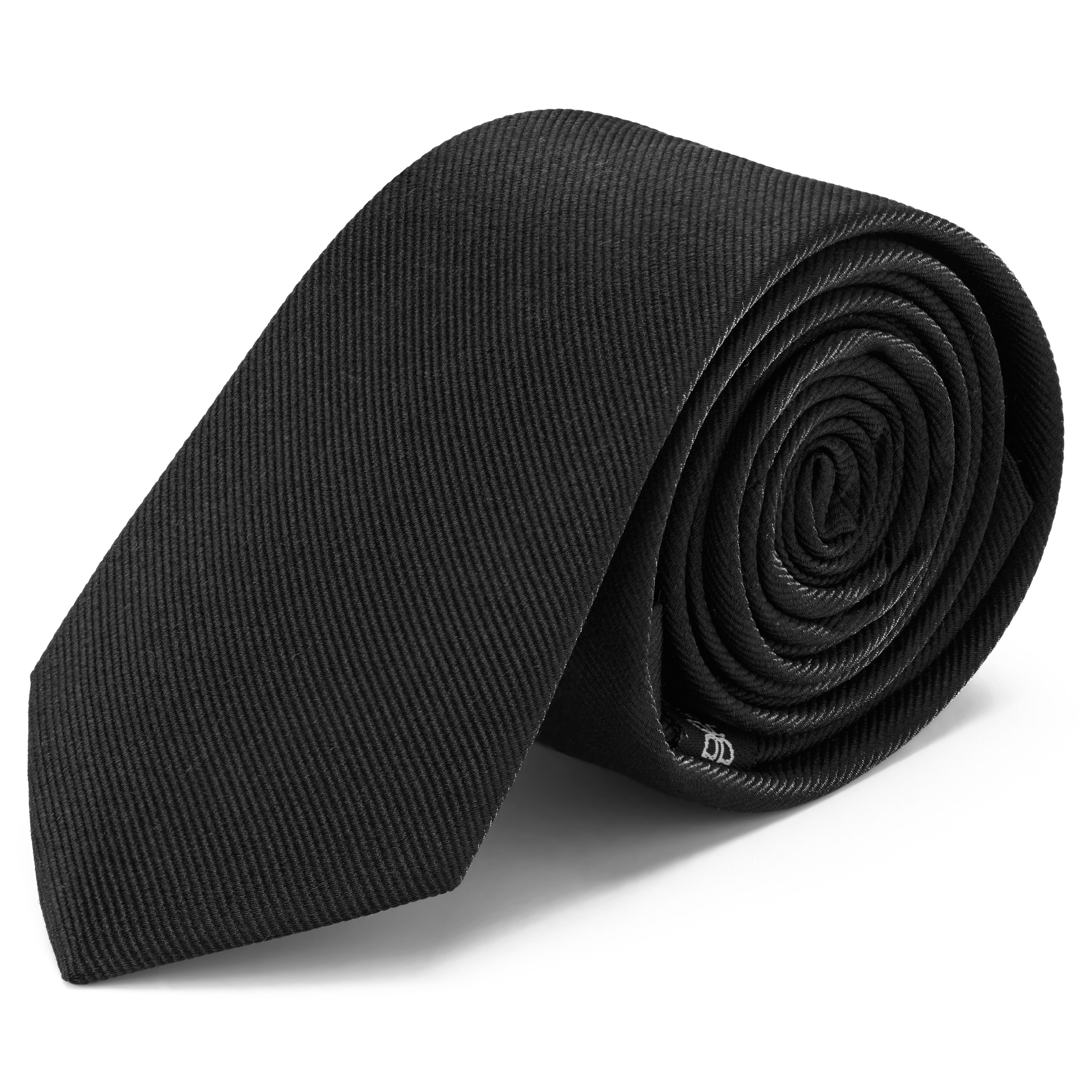 Cravată din mătase neagră țesută de 6 cm