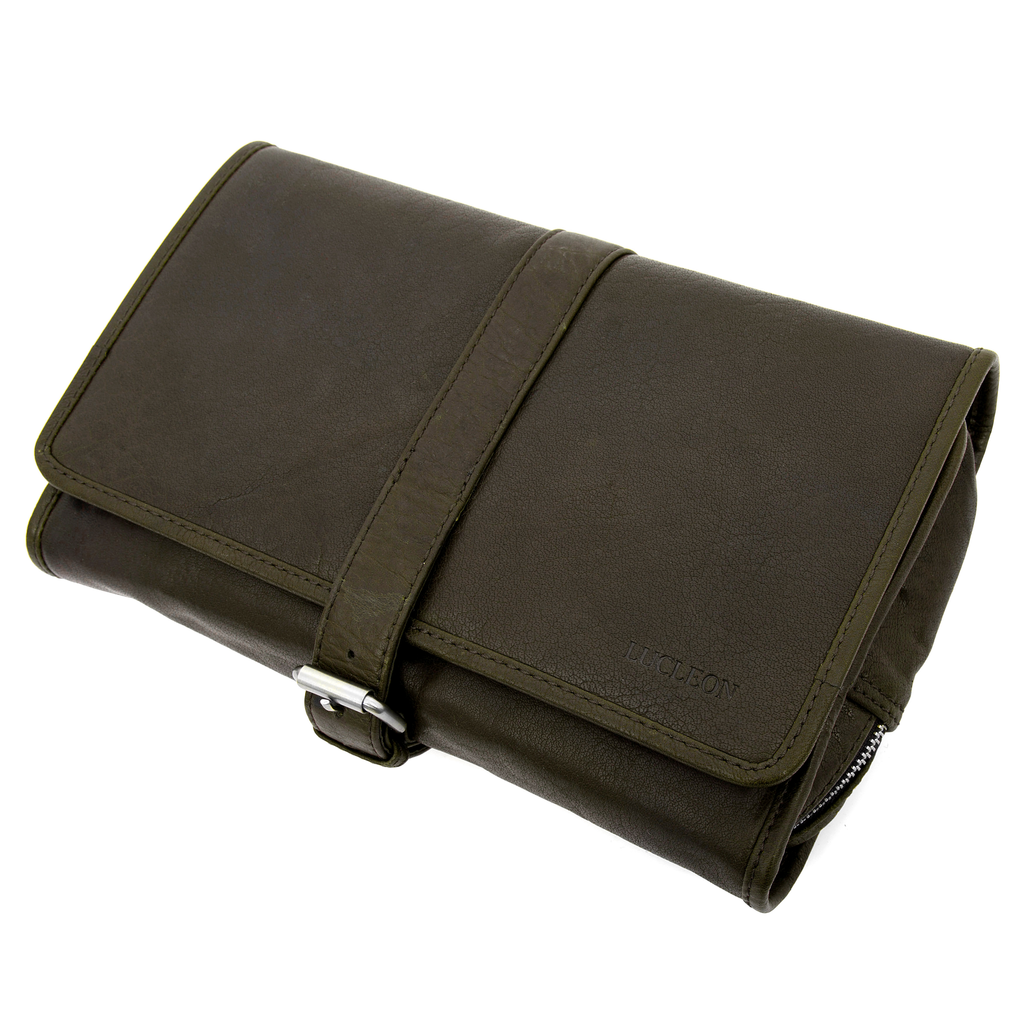 Montreal Hanging Olive Leather Wash Bag - 3