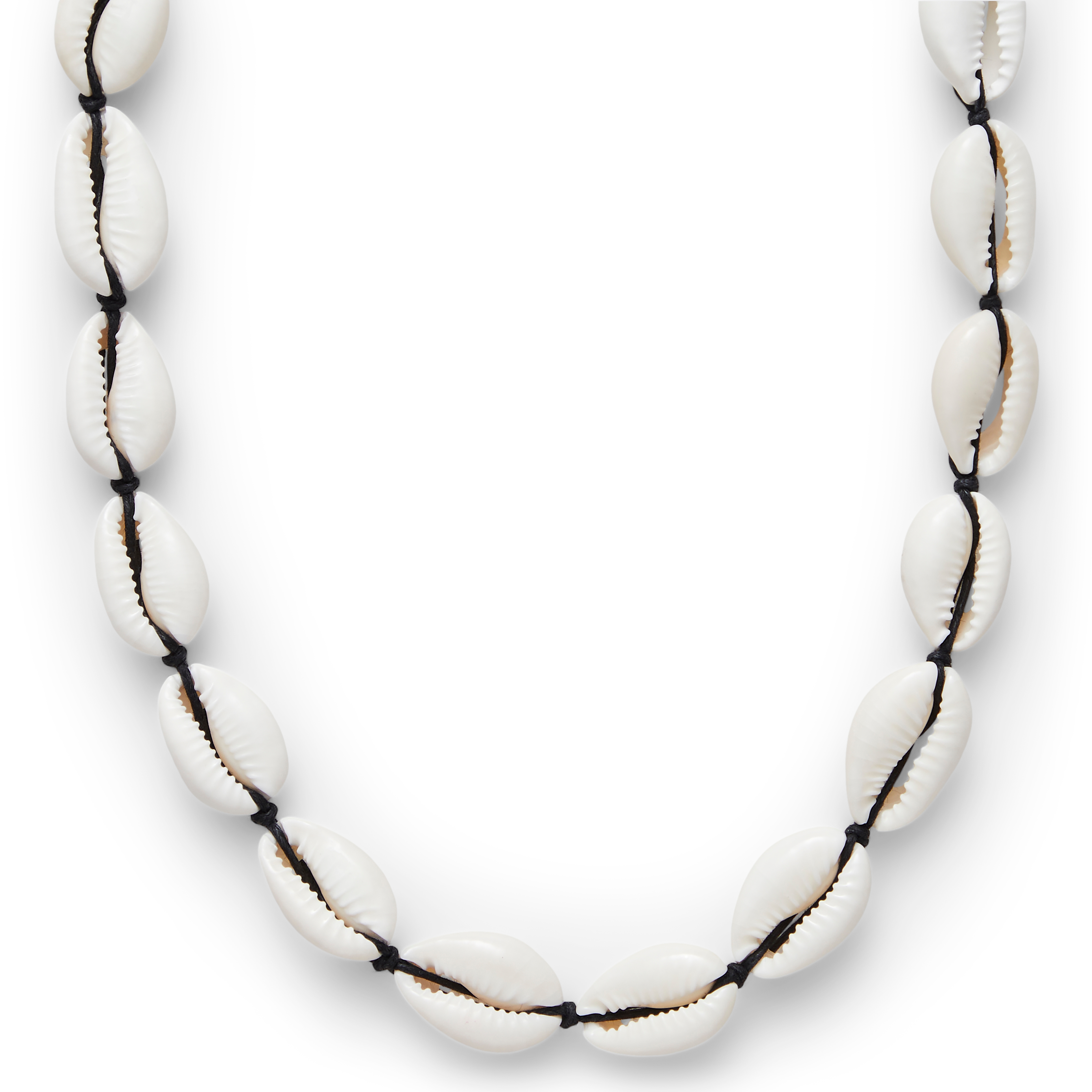 Cowrie | Tide Shell & Sort Bomuldssnor Halskæde - 1