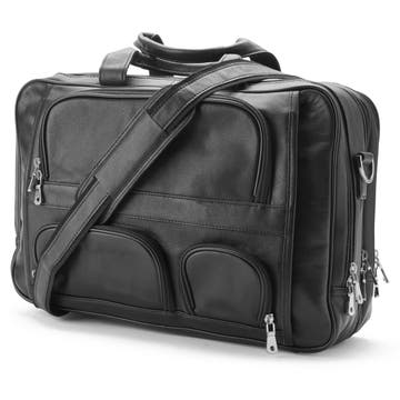 Čierna kožená multifunkčná messenger taška na laptop