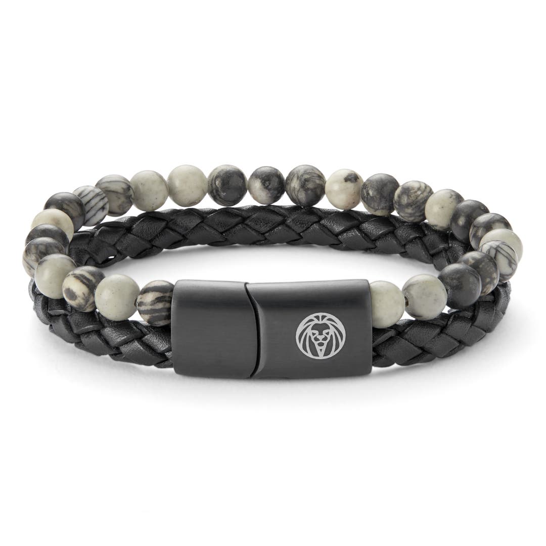 Grey Stone & Leather Icon Bracelet | In stock! | Lucleon