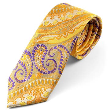 Cravatta di seta gialla motivo cachemire 