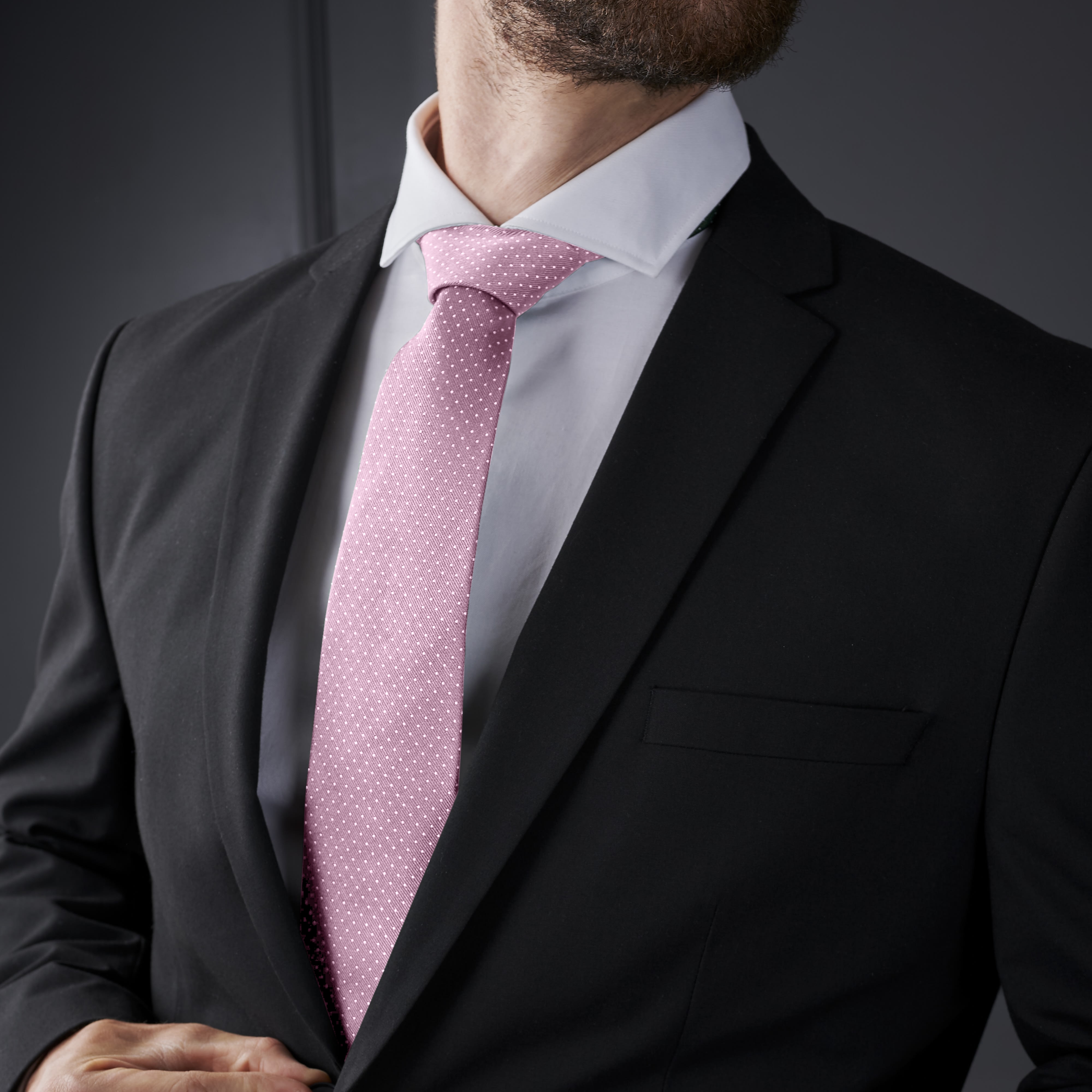 Růžová puntíkovaná hedvábná 8cm kravata - 3