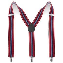 Burgundy, Royal Blue & White Striped Suspenders