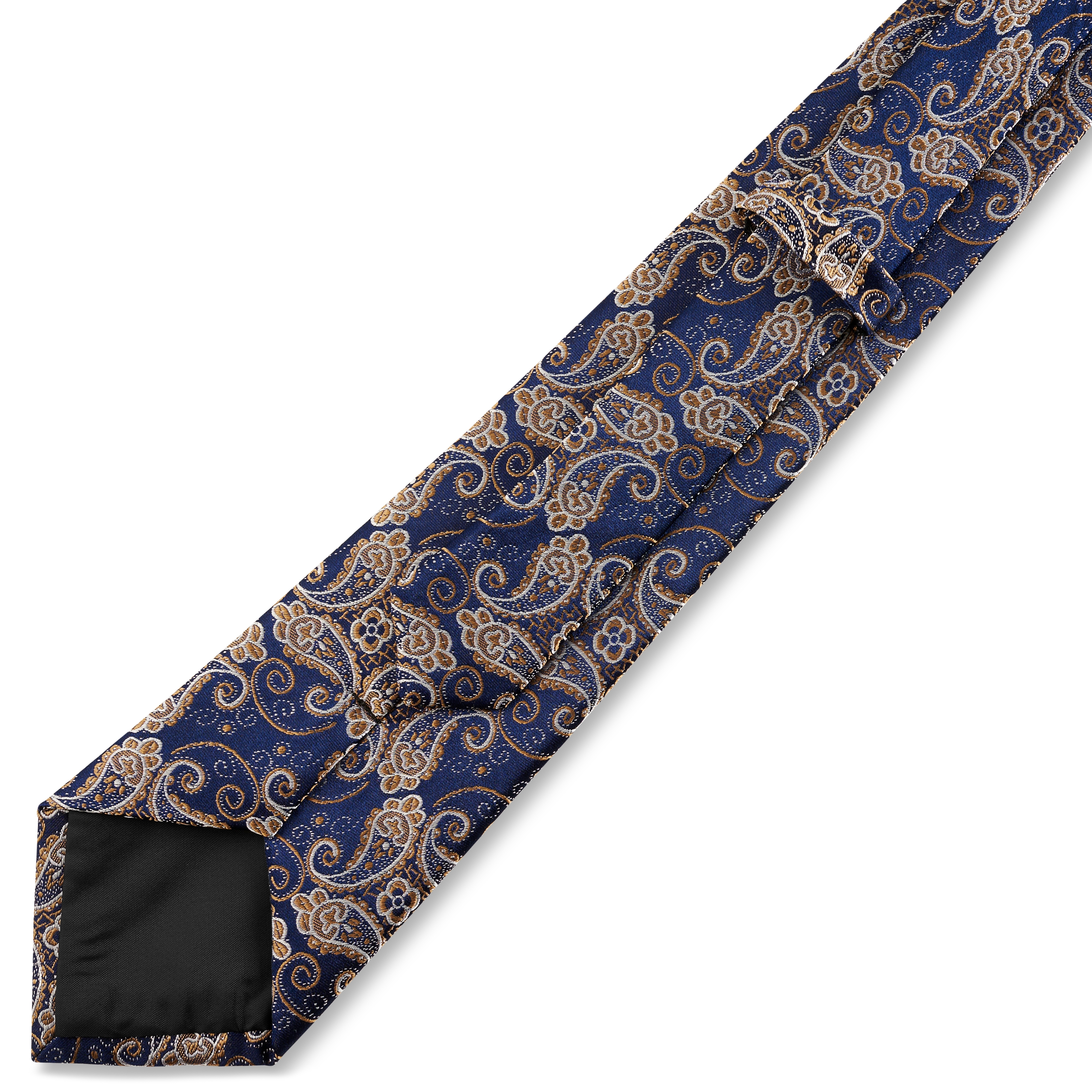 Blå & Guld Paisley Silkeslips | 8 cm - 5