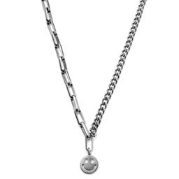 Caleb Amager Silver-Tone Curb & Cable Chain Necklace with Smiley Pendant